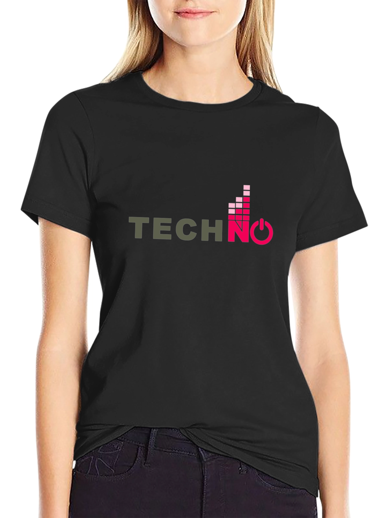 Techno Music Graphic Print Black T-Shirt