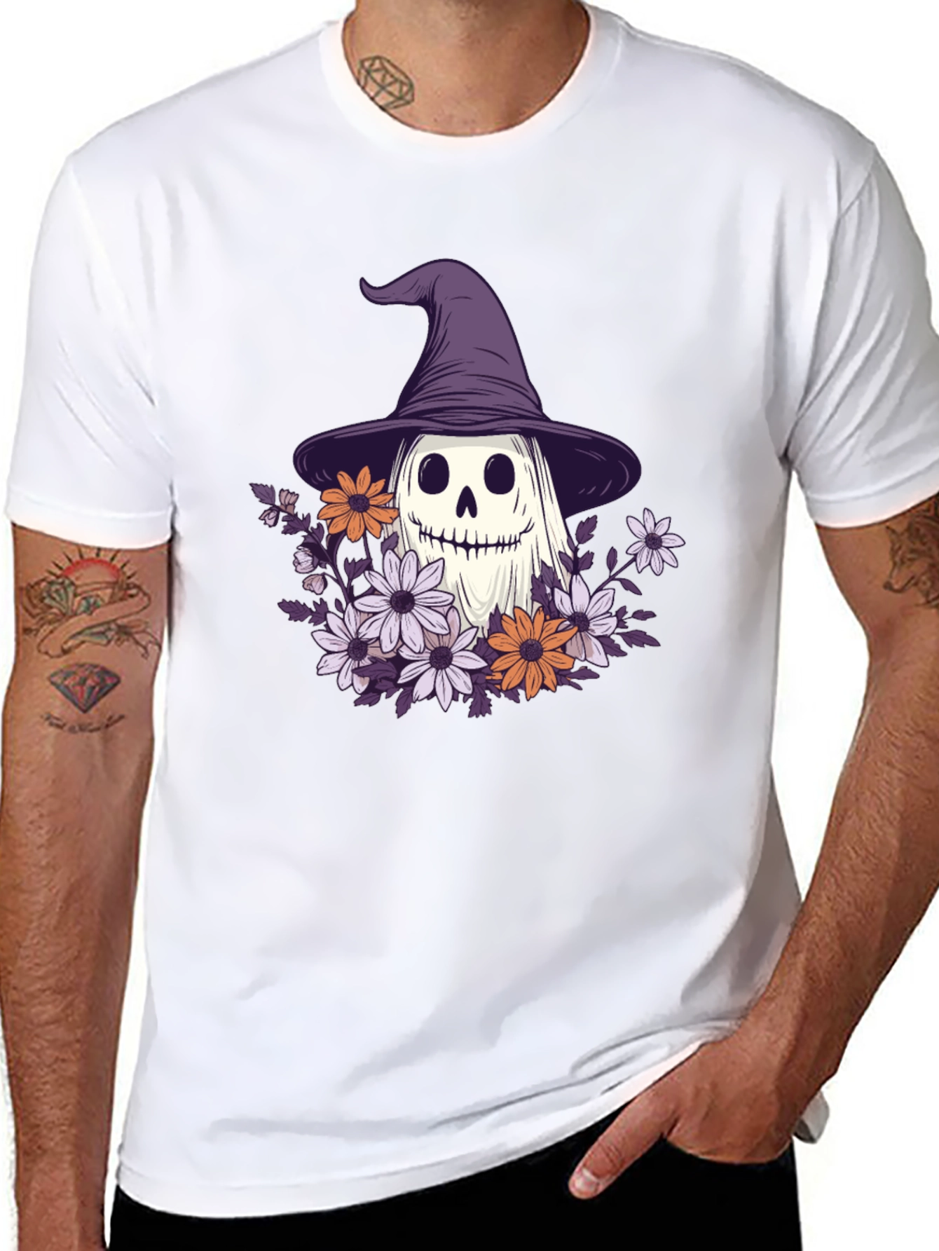 Halloween Ghost Witch Hat Graphic Tee