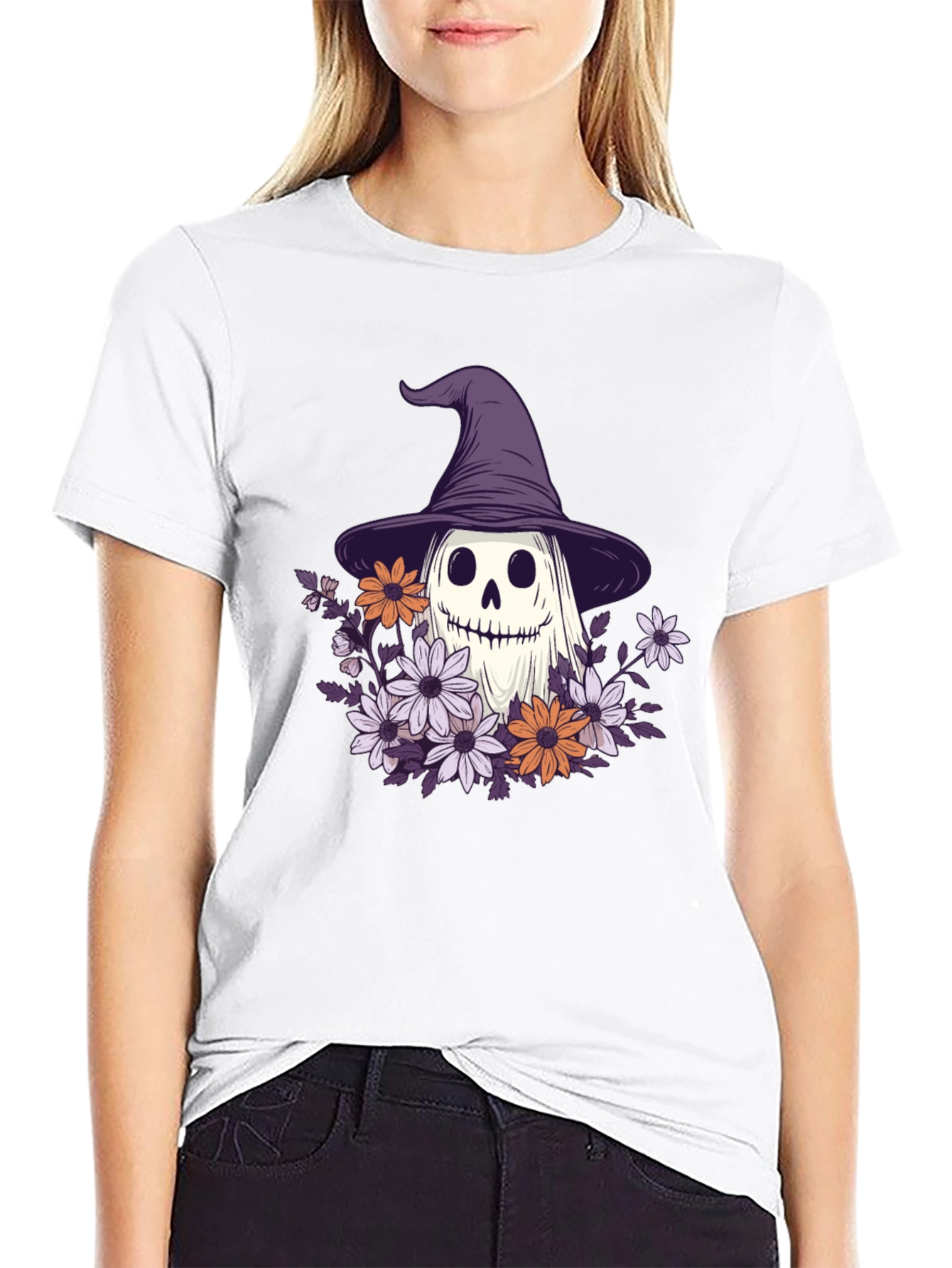 Halloween Ghost Witch Hat Graphic Tee