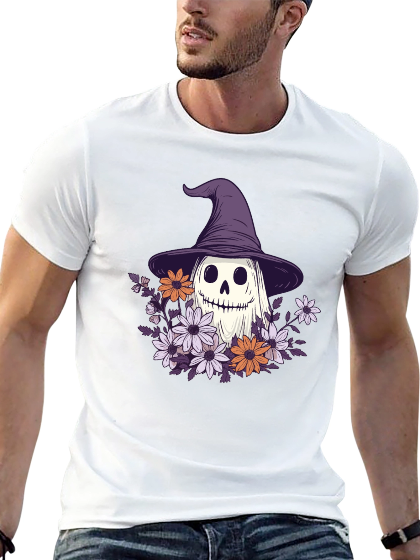 Halloween Ghost Witch Hat Graphic Tee