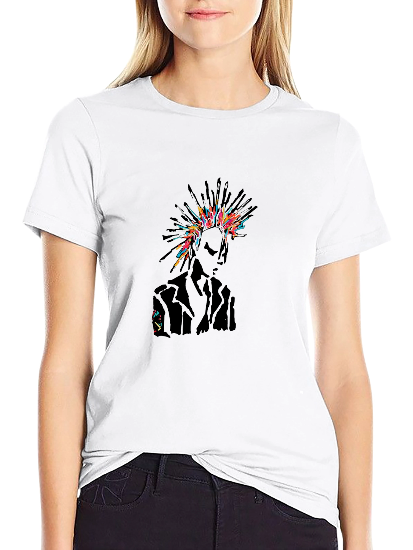 Abstract Punk Graphic Print Black T-Shirt