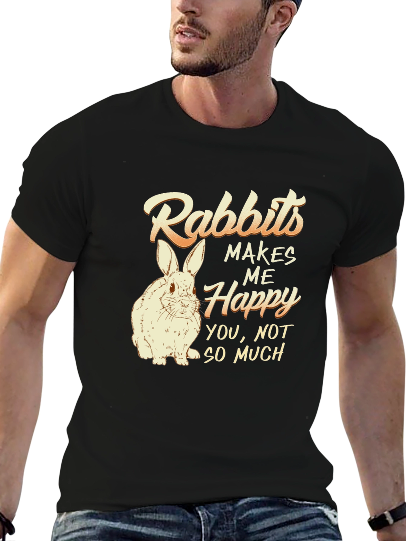 Rabbits Make Me Happy Mens Black T-Shirt