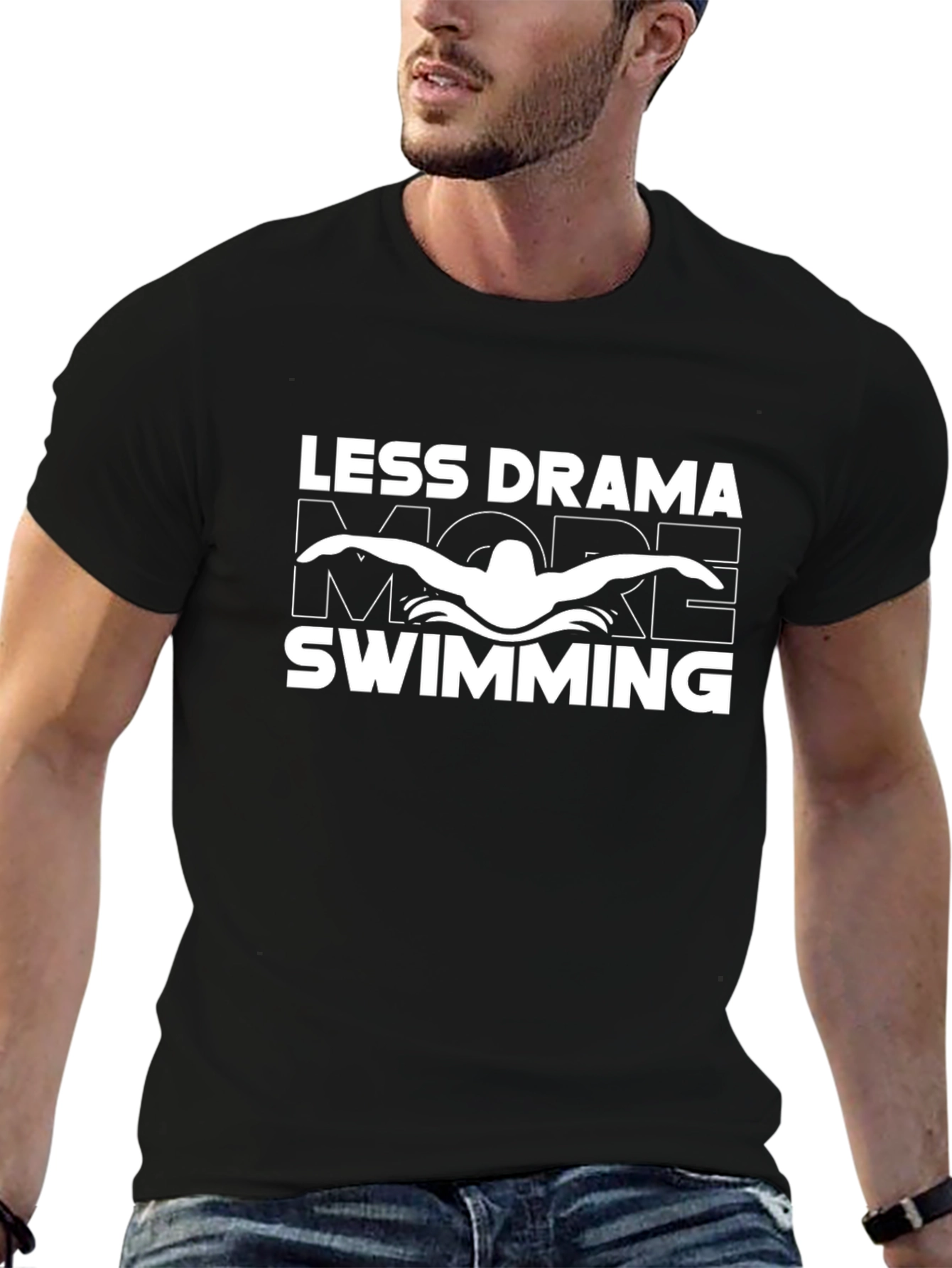 Less Drama More Swimming Black Graphic T-Shirt