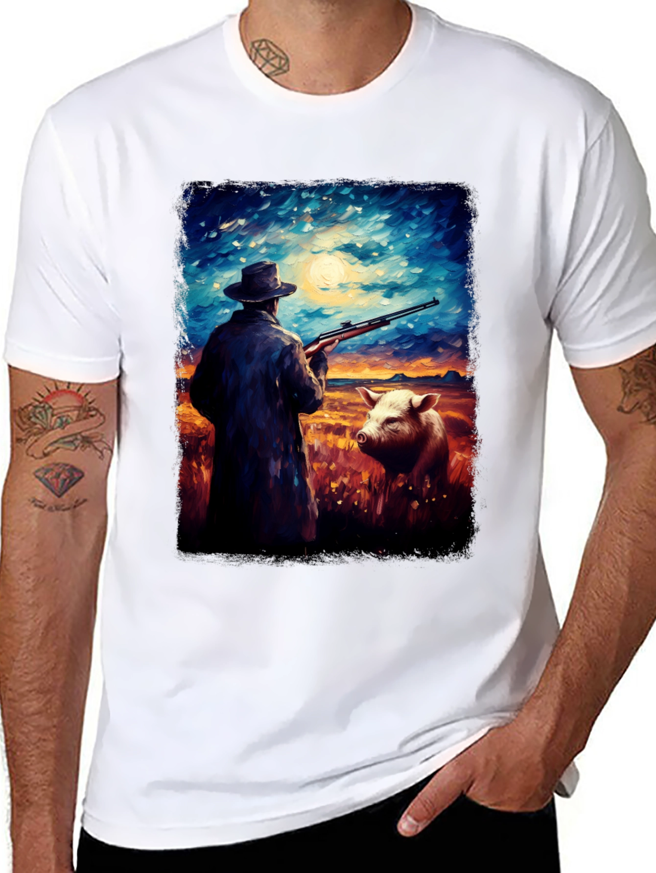 Hunter and Pig Art Graphic Tee