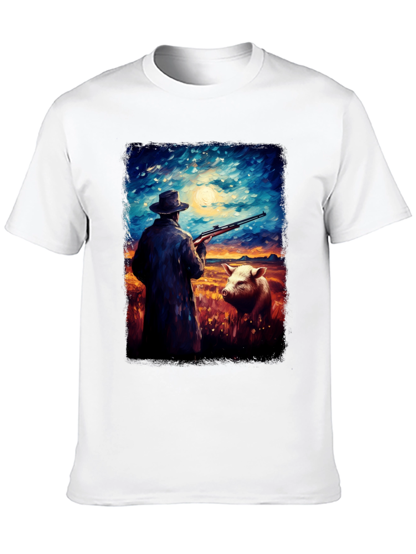 Hunter and Pig Art Graphic Tee