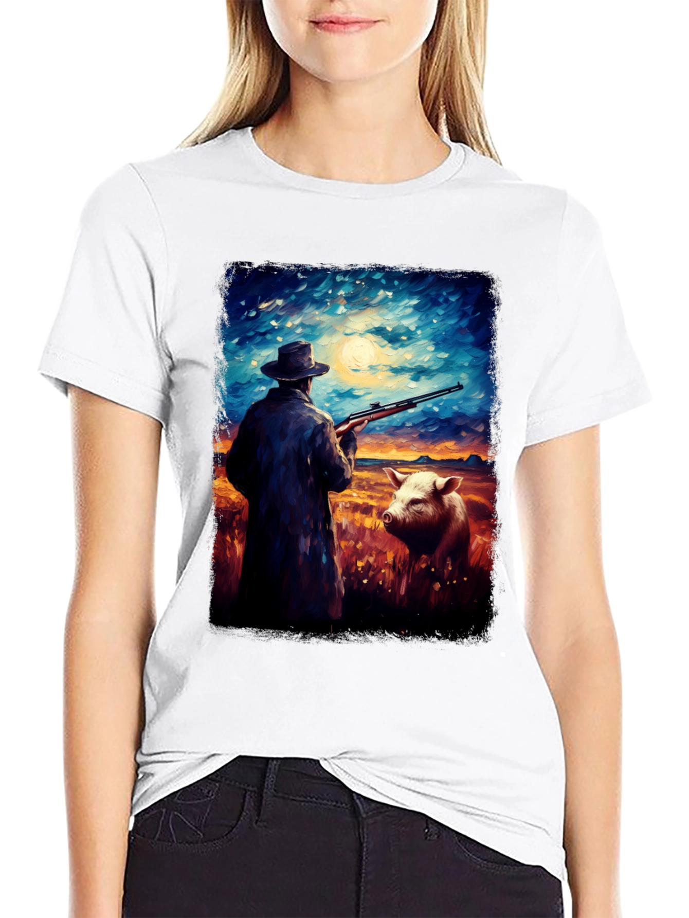 Hunter and Pig Art Graphic Tee