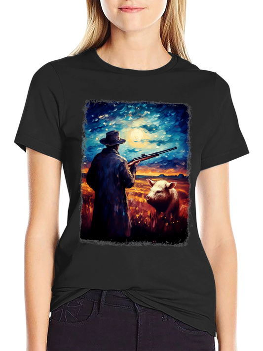 Hunter and Pig Art Graphic Tee