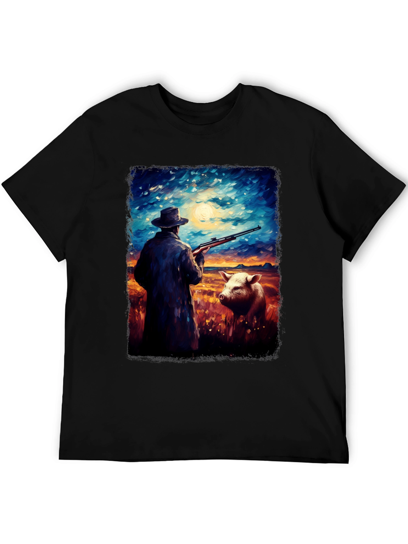 Hunter and Pig Art Graphic Tee