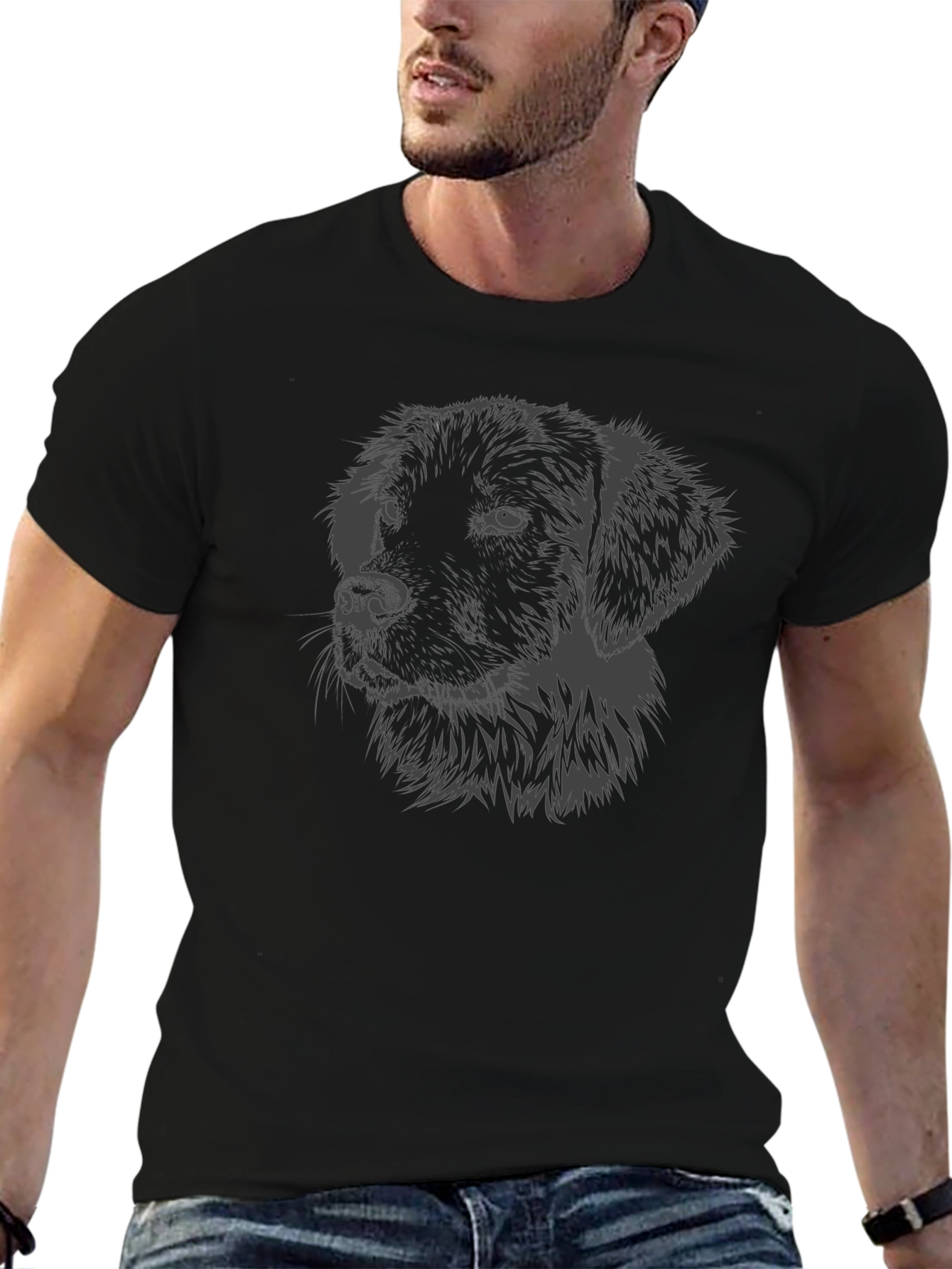 Dog Graphic Print Black T-Shirt