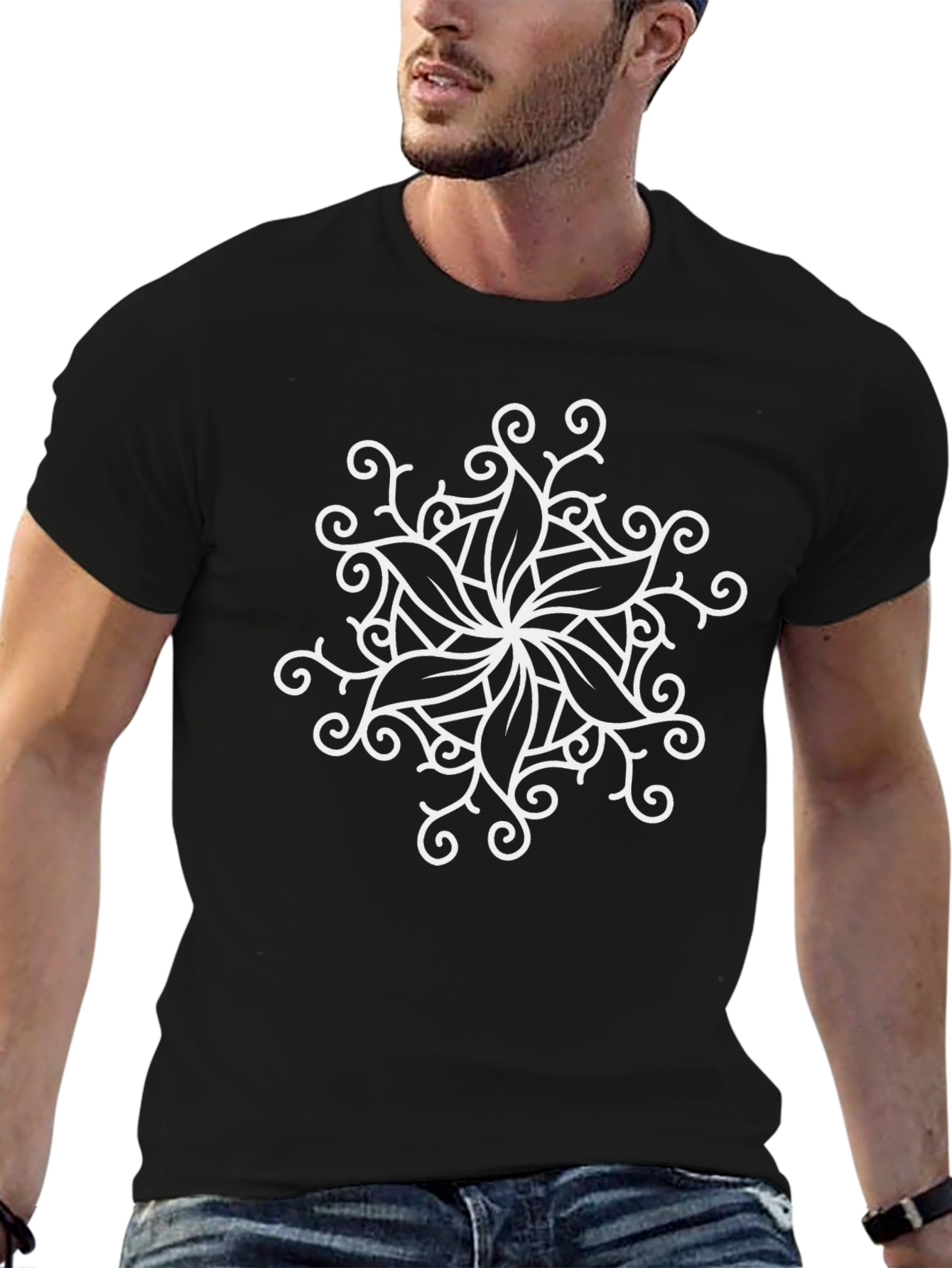 Floral Mandala Graphic Black T-Shirt