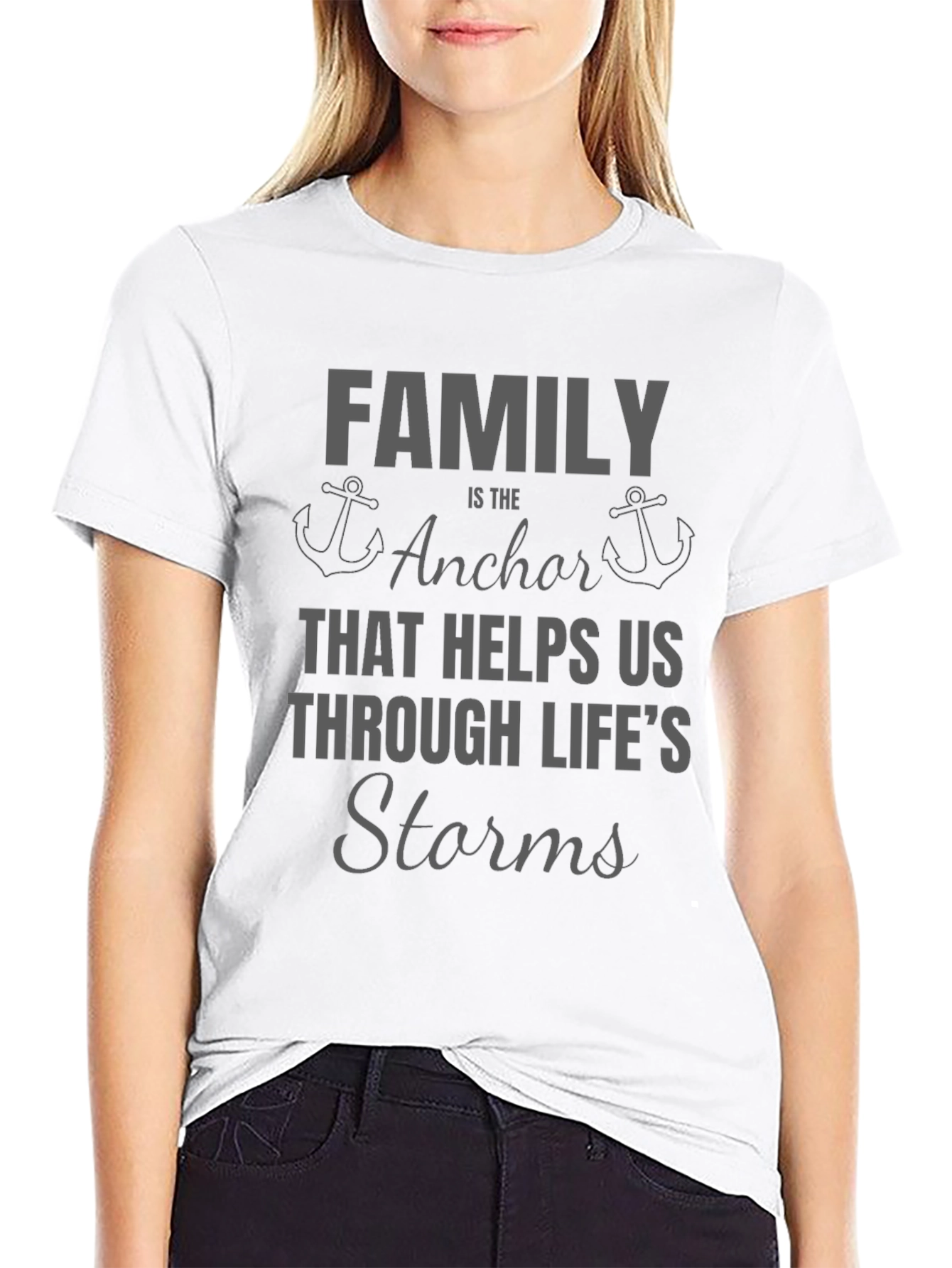 Family is the Anchor T-Shirt Grey Graphic Print