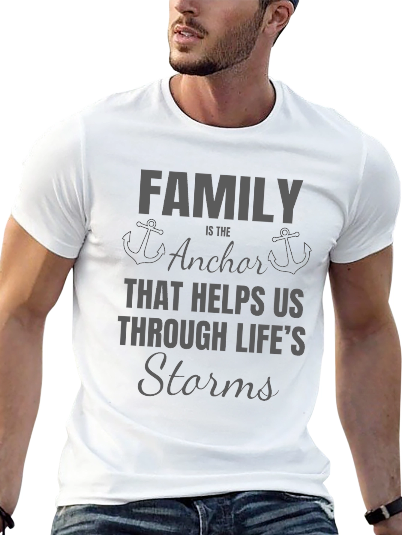 Family is the Anchor T-Shirt Grey Graphic Print