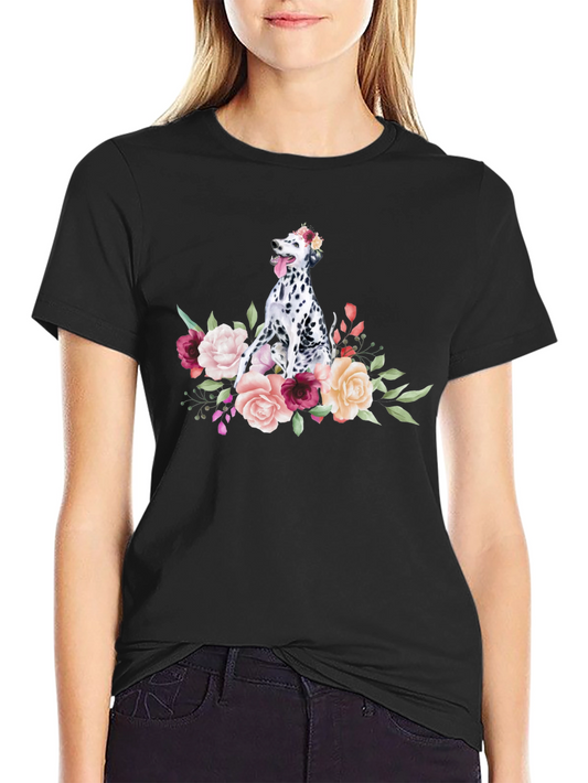 Dalmatian Dog Floral Graphic T-Shirt