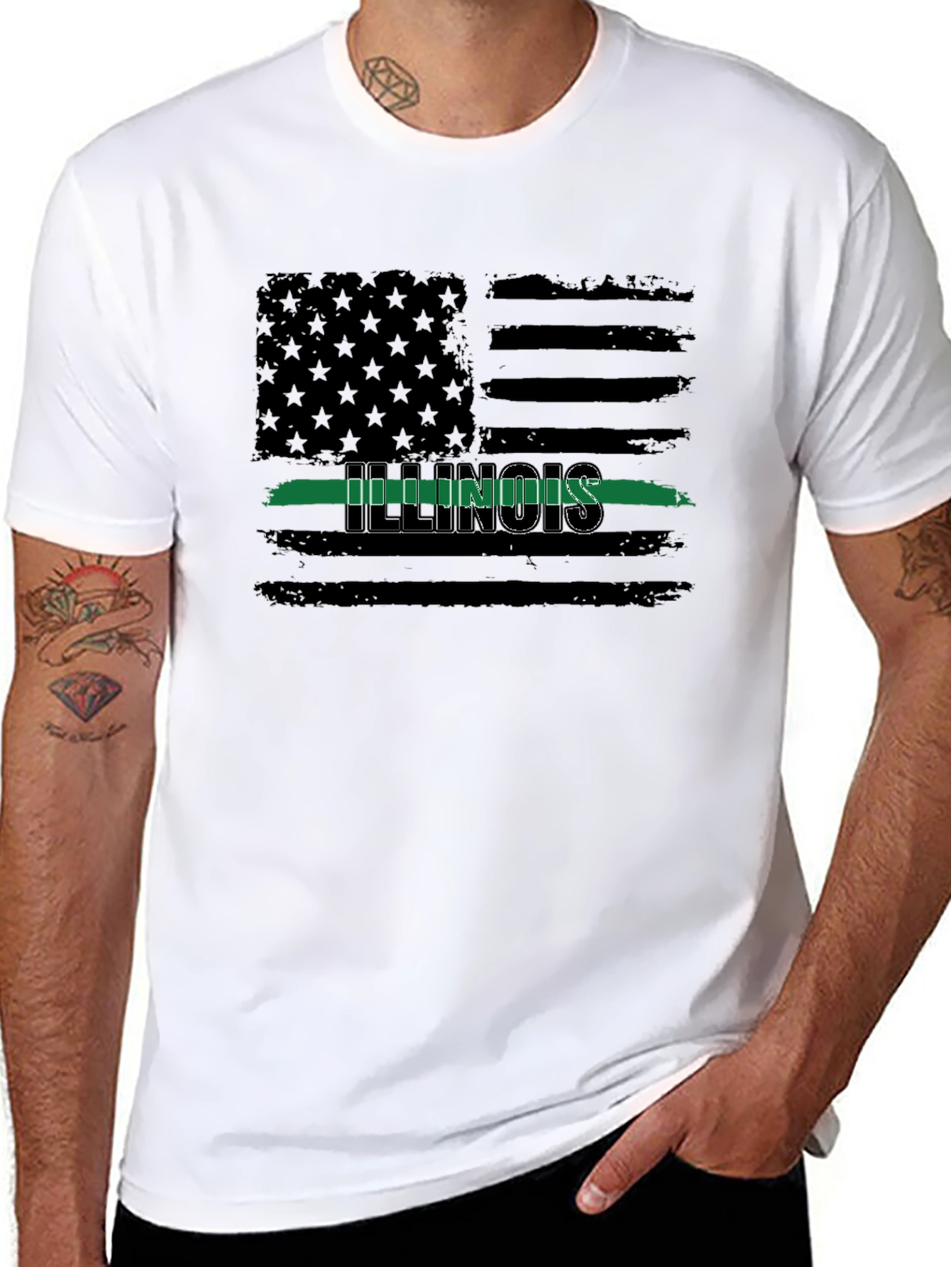 Illinois Thin Green Line Flag T-Shirt