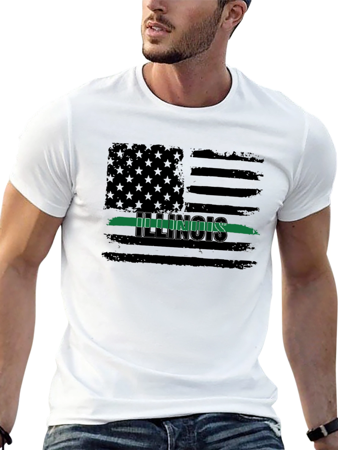 Illinois Thin Green Line Flag T-Shirt