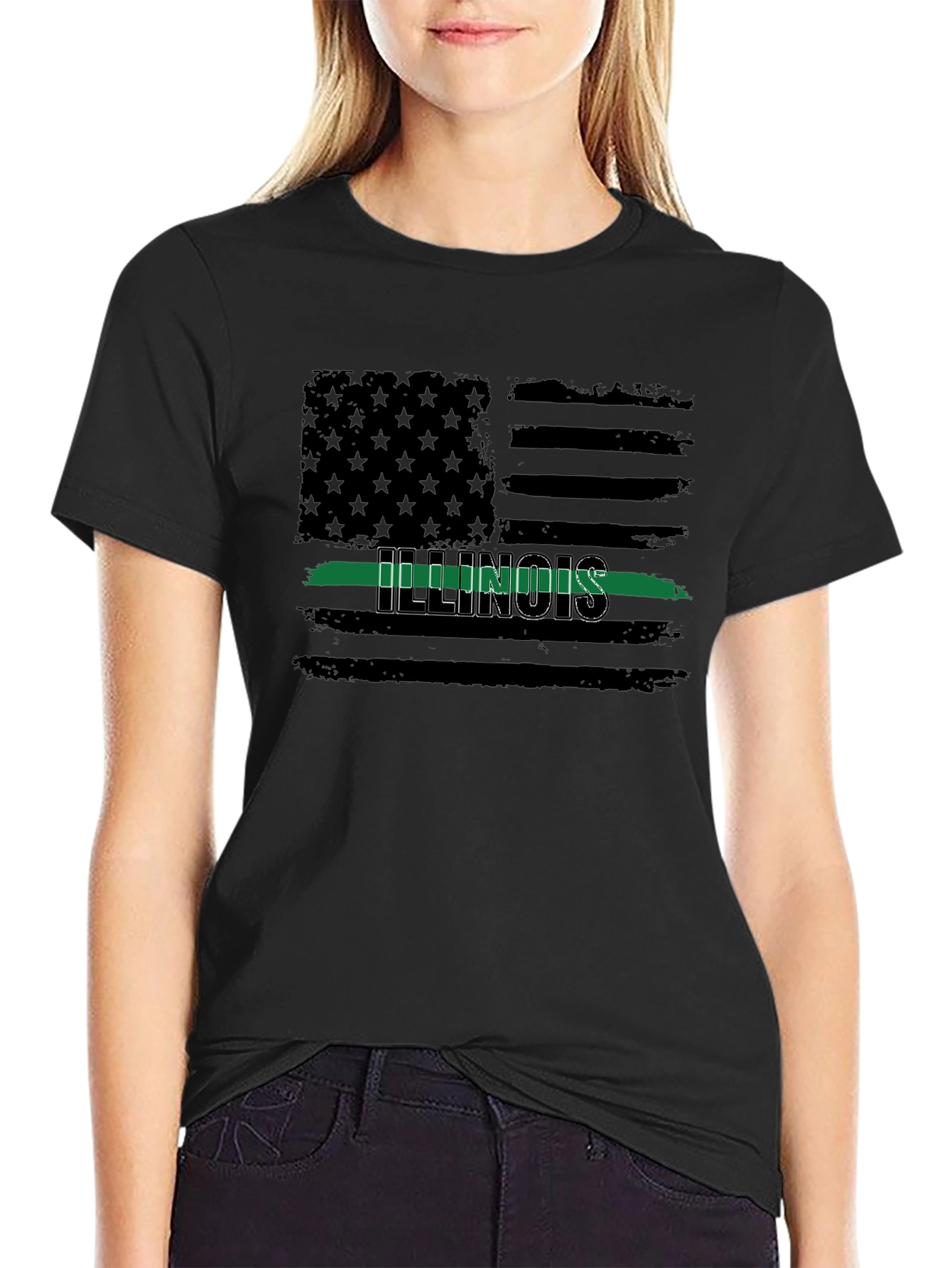 Illinois Thin Green Line Flag T-Shirt