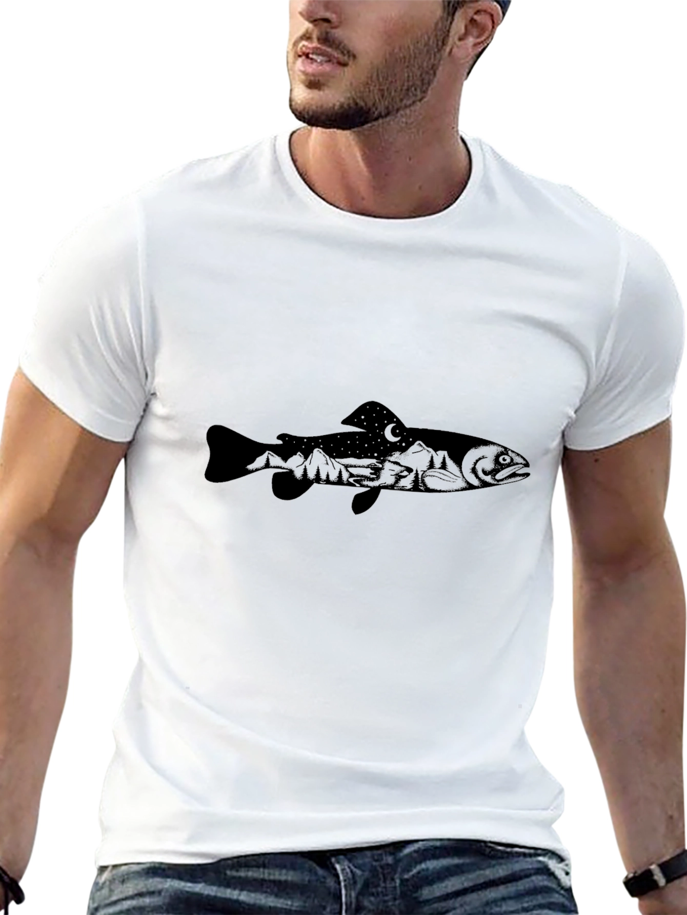 Mens Black Fish Graphic T-Shirt