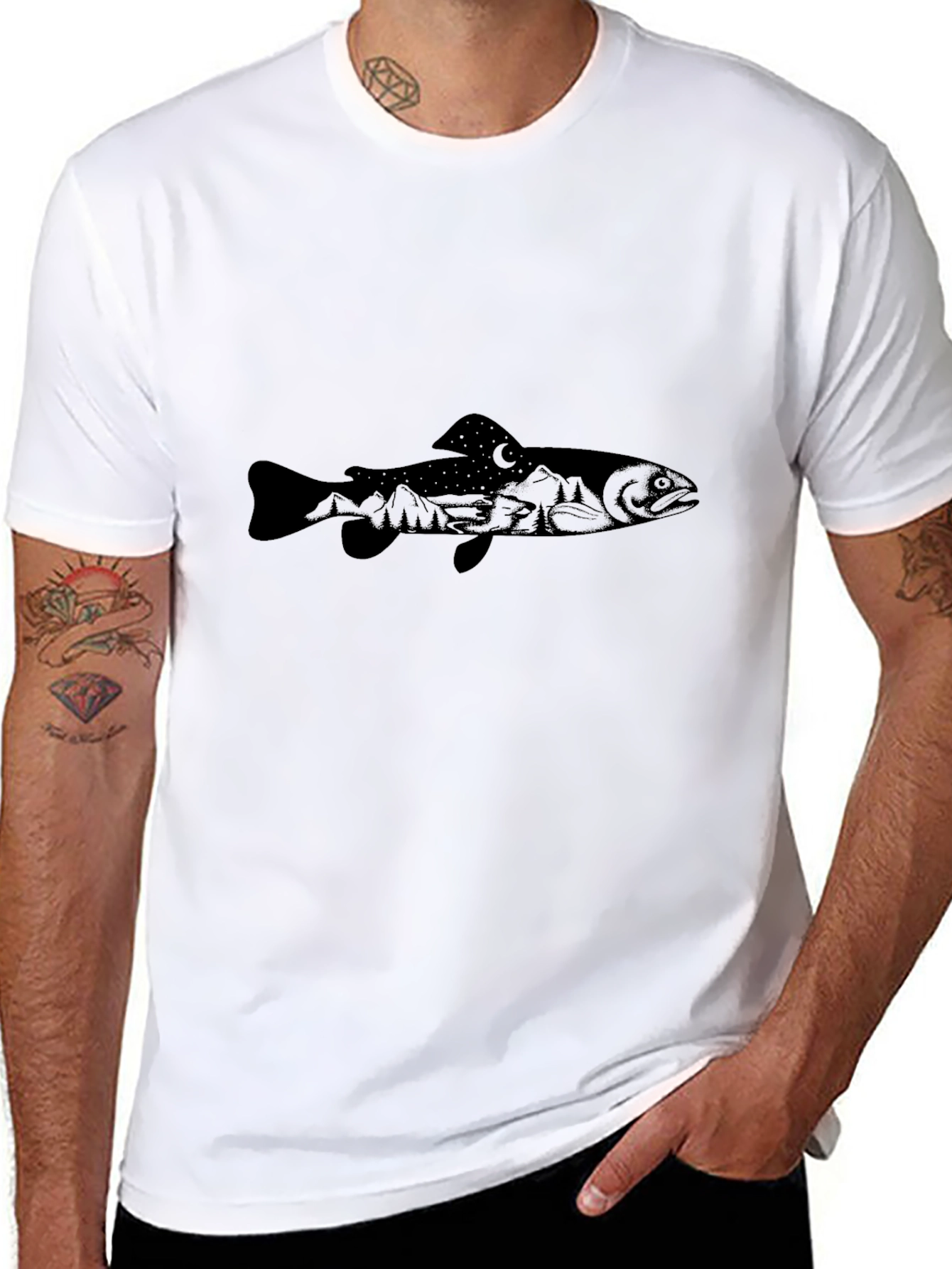 Mens Black Fish Graphic T-Shirt