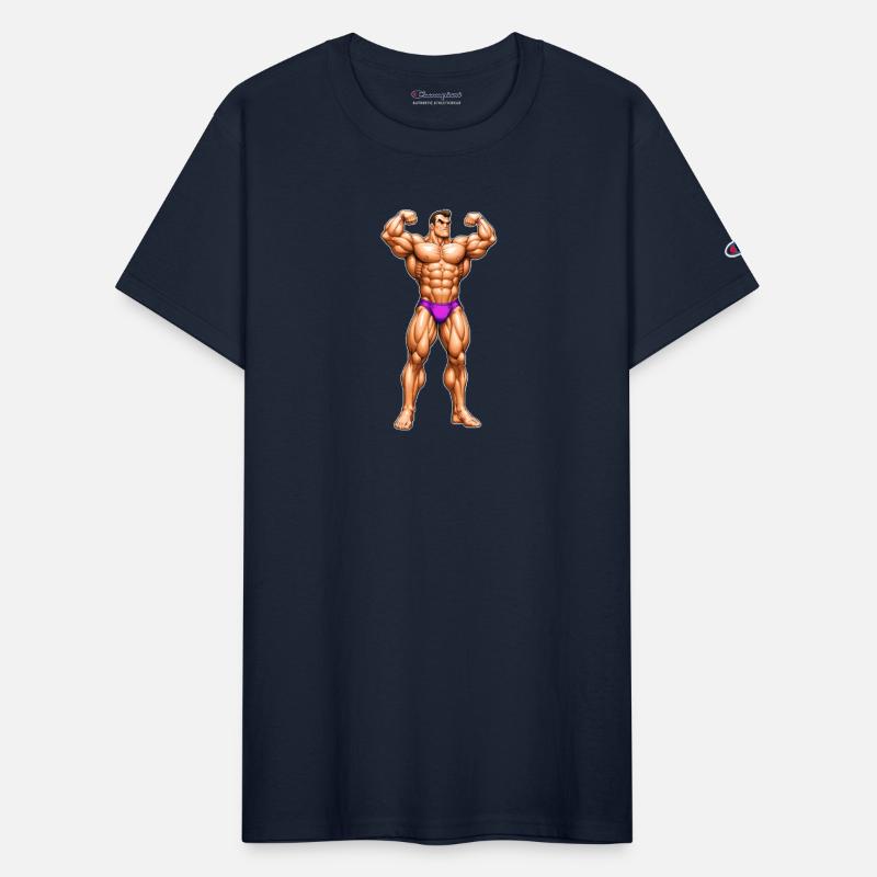 A pixel art of a strong body builder