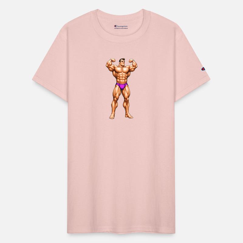 A pixel art of a strong body builder