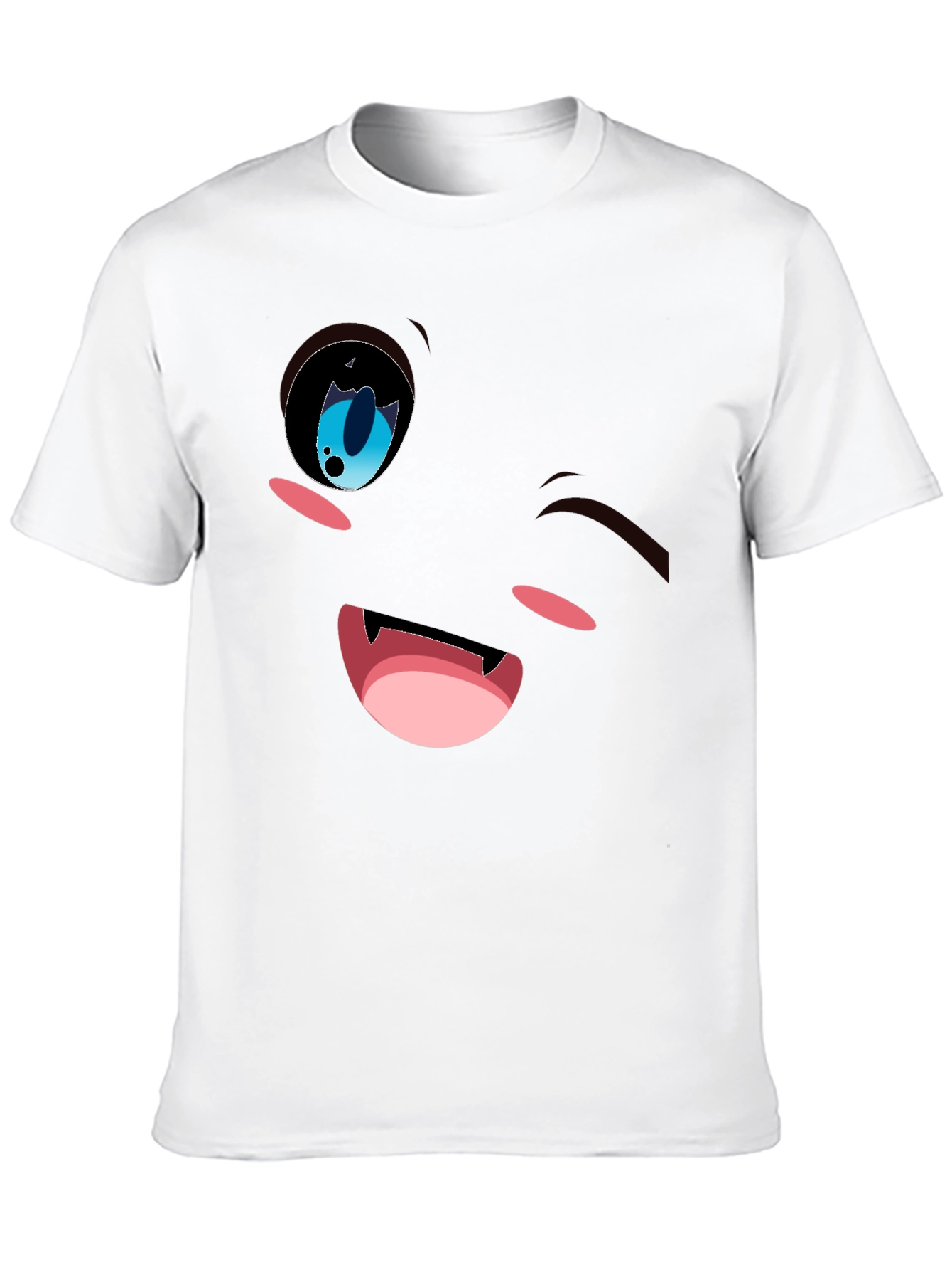 Winking Anime Face Graphic Tee - Black Cotton Blend