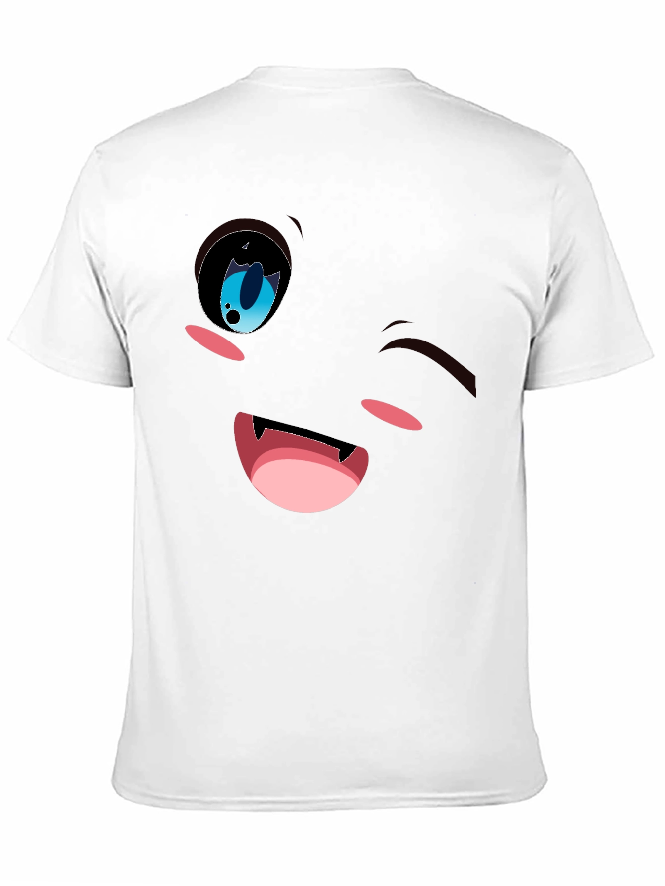 Winking Anime Face Graphic Tee - Black Cotton Blend