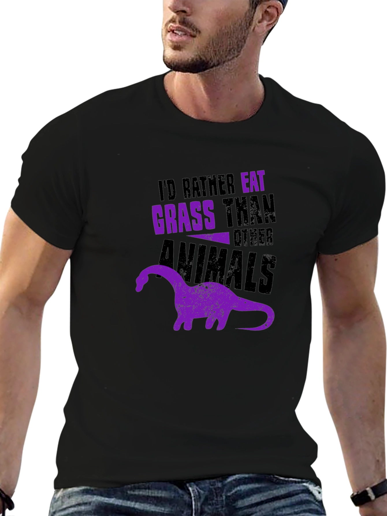 Vegan Dinosaur Graphic T-Shirt - Eat Grass Not Animals