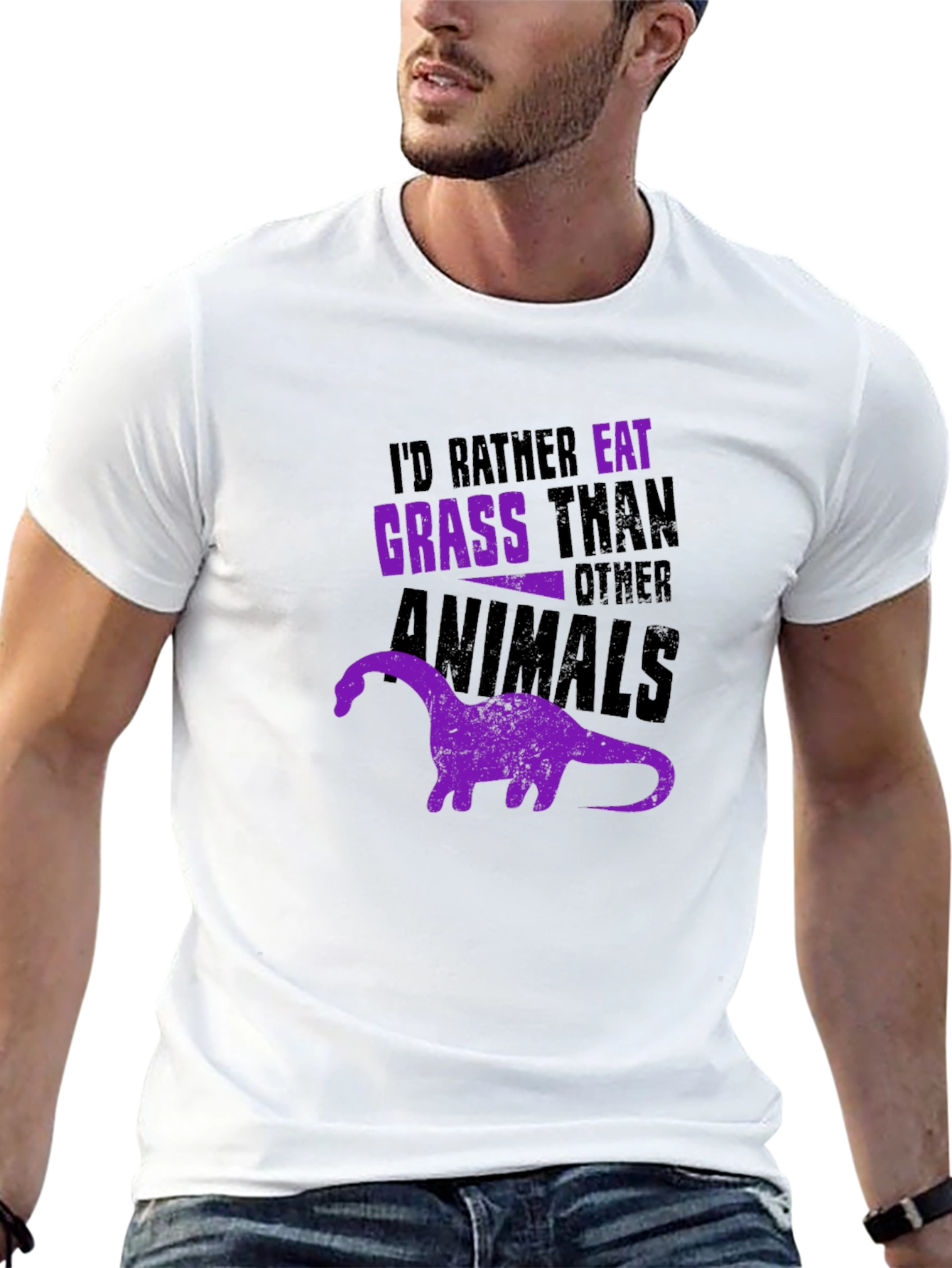 Vegan Dinosaur Graphic T-Shirt - Eat Grass Not Animals