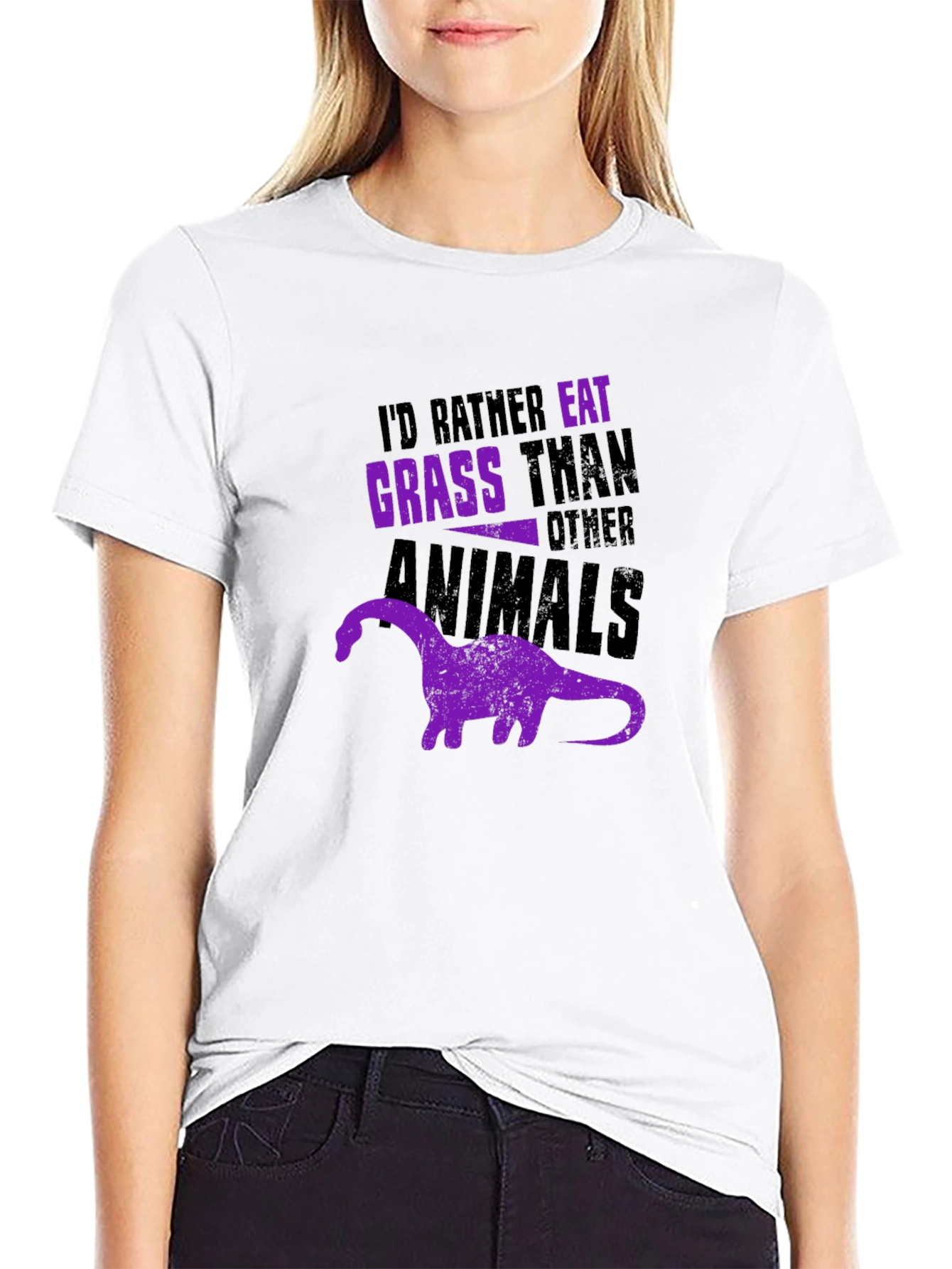 Vegan Dinosaur Graphic T-Shirt - Eat Grass Not Animals