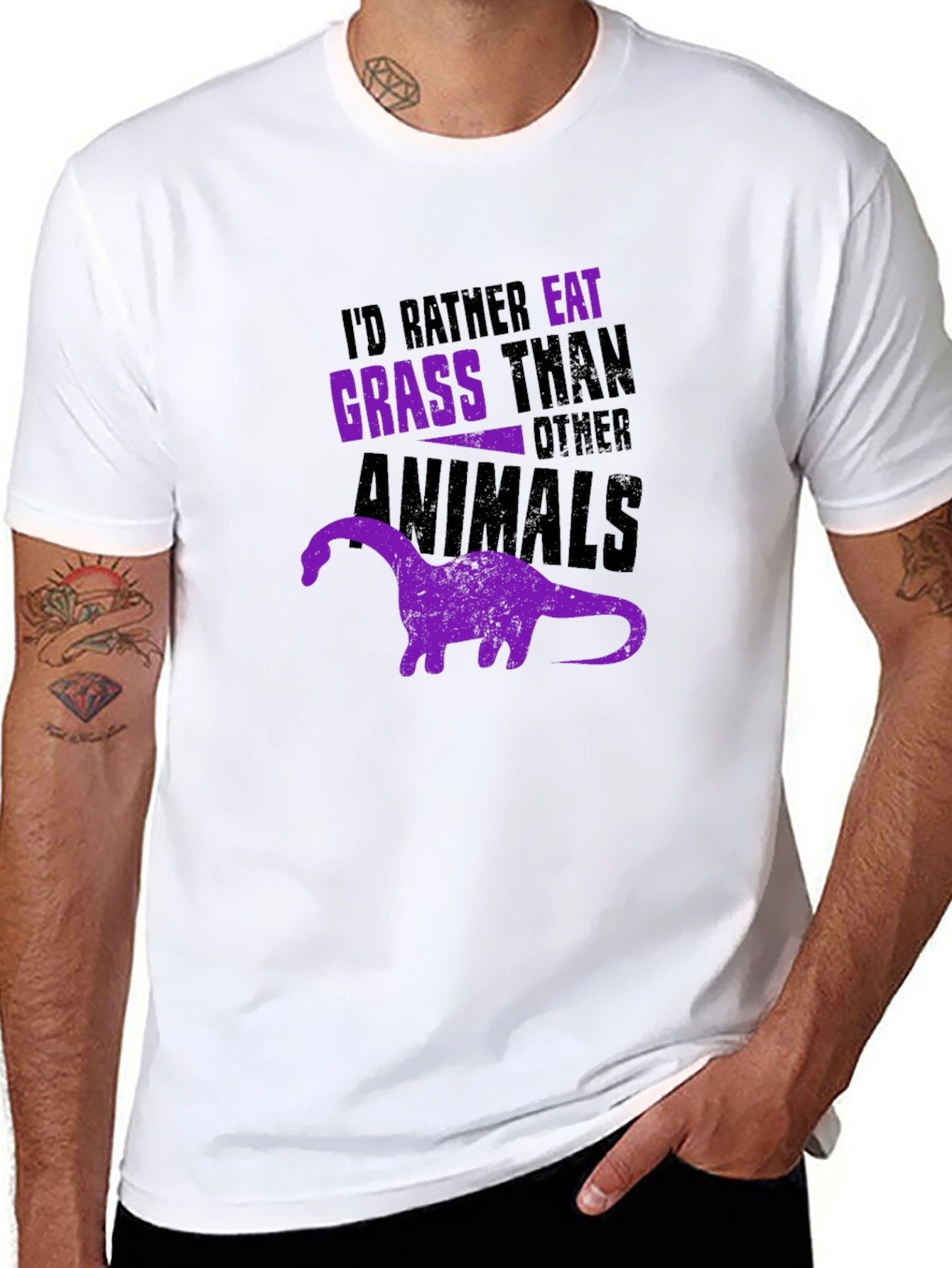Vegan Dinosaur Graphic T-Shirt - Eat Grass Not Animals