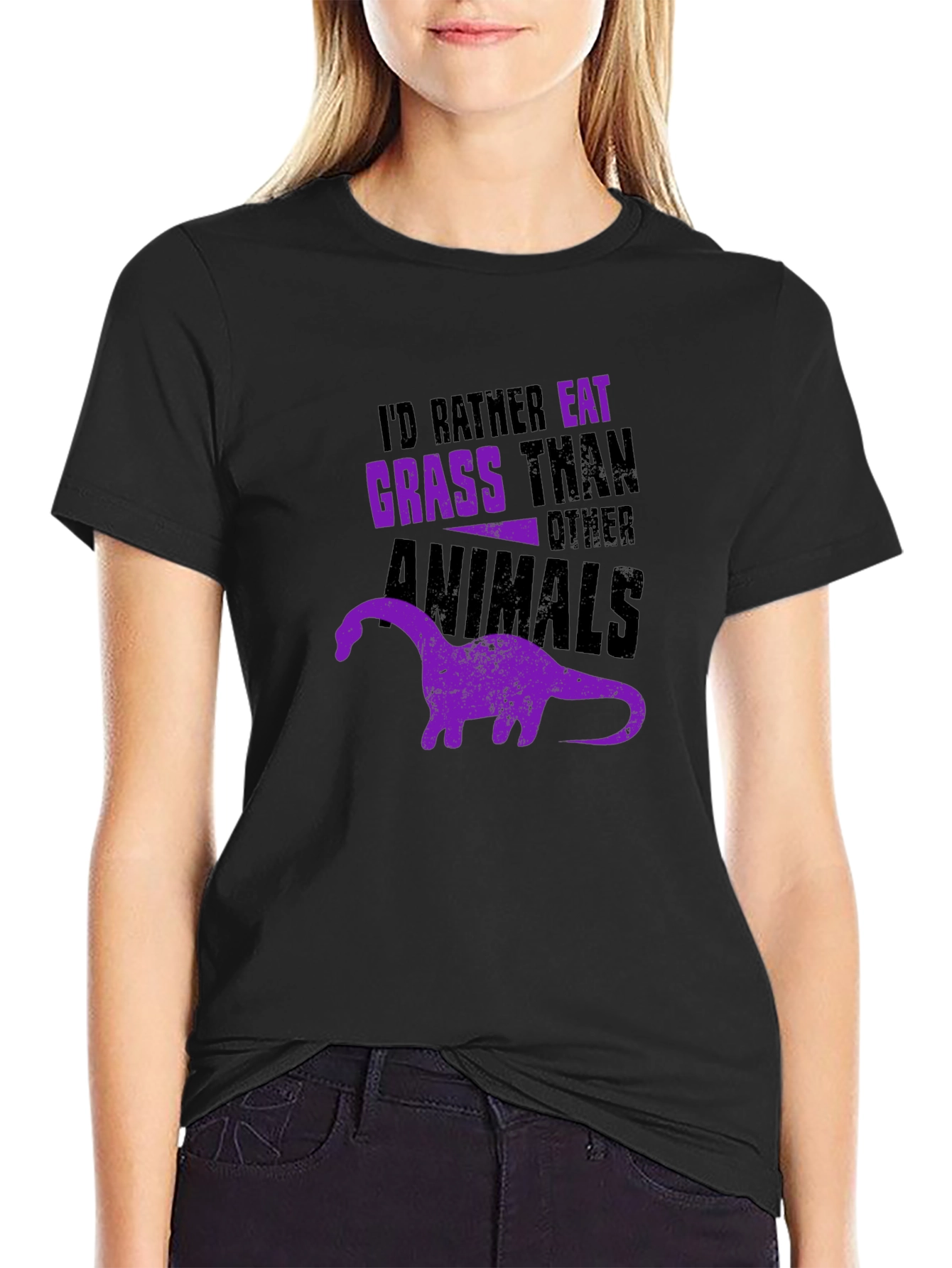 Vegan Dinosaur Graphic T-Shirt - Eat Grass Not Animals
