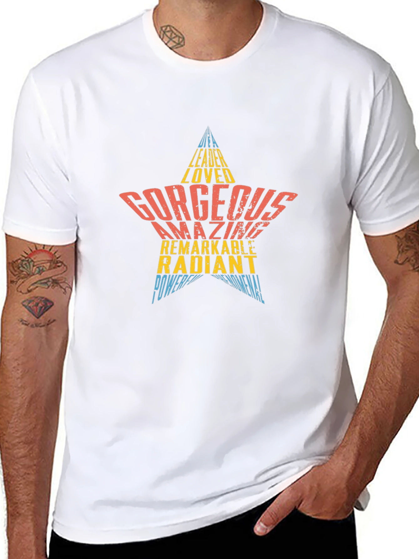 Stylish Graphic Star Word Art Tee Shirt