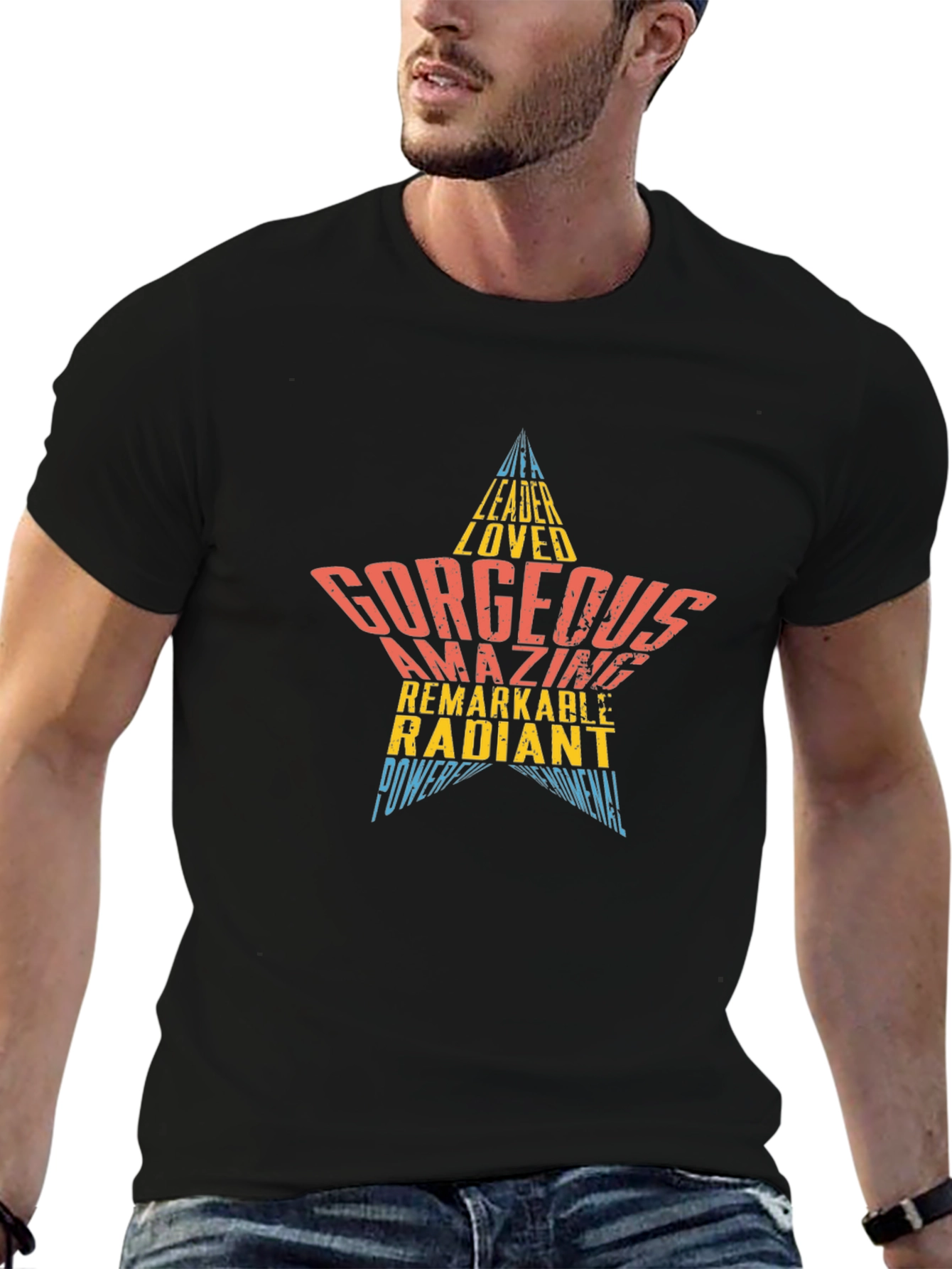 Stylish Graphic Star Word Art Tee Shirt