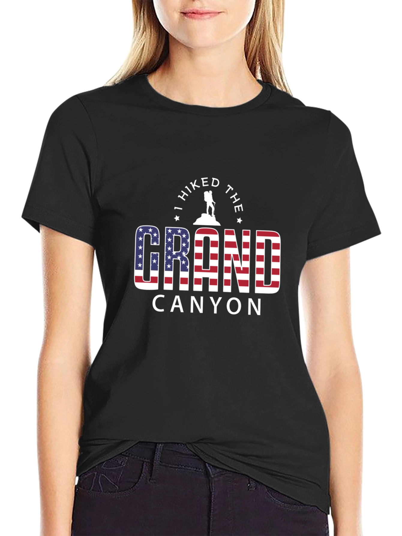 Grand Canyon Hiker Graphic Tee - American Flag Design