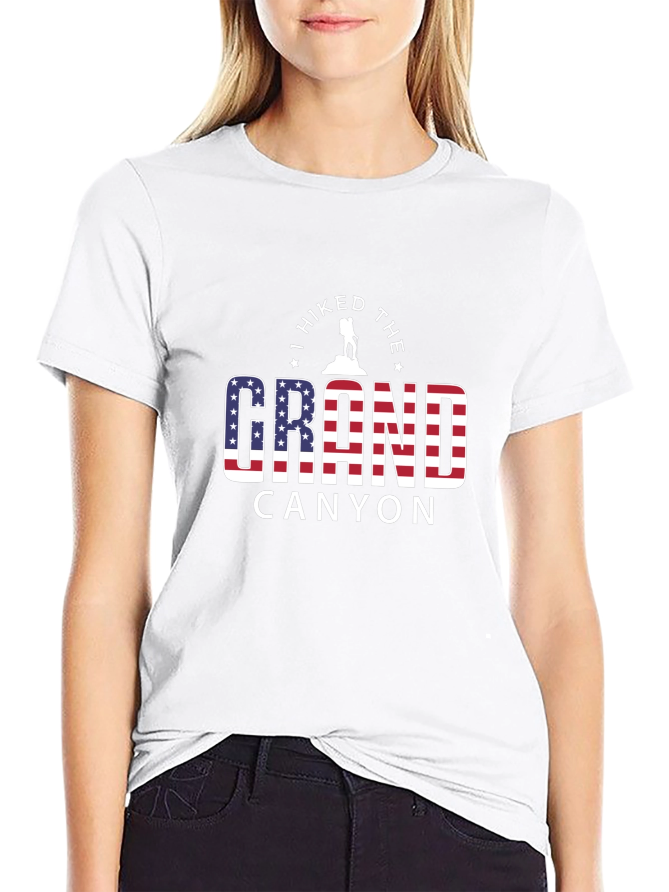 Grand Canyon Hiker Graphic Tee - American Flag Design