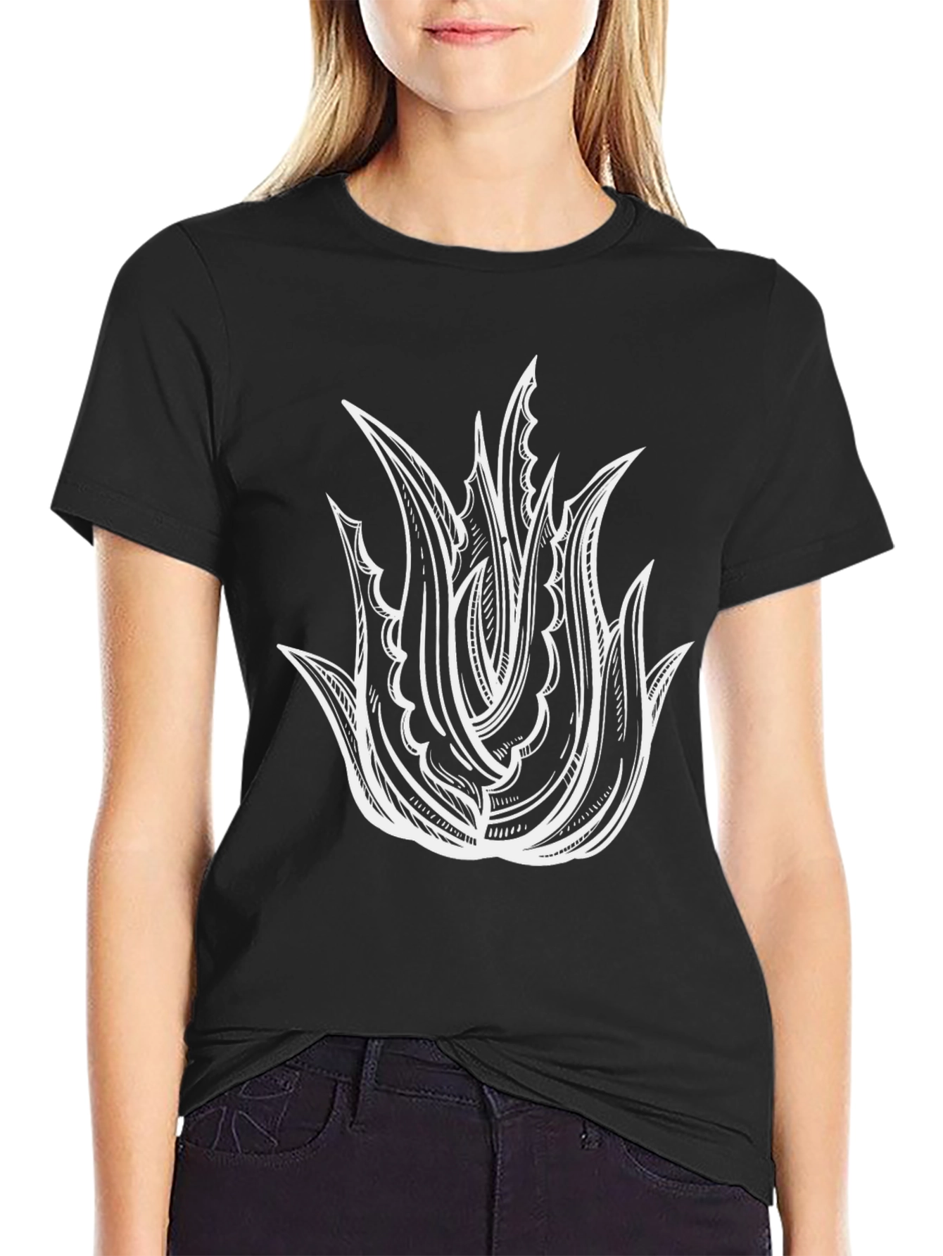 Aloe Graphic Tee - Black Cotton Casual T-Shirt