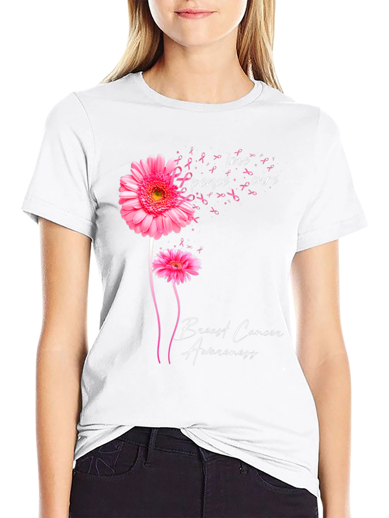 Breast Cancer Awareness Flower Graphic Tee