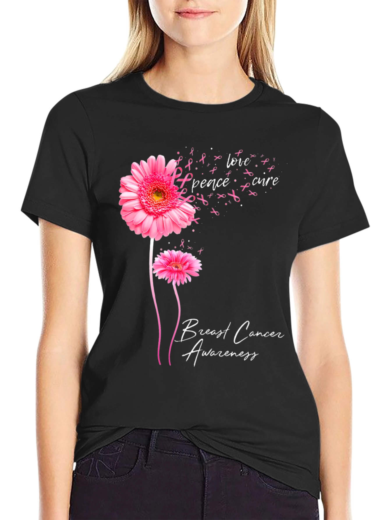 Breast Cancer Awareness Flower Graphic Tee