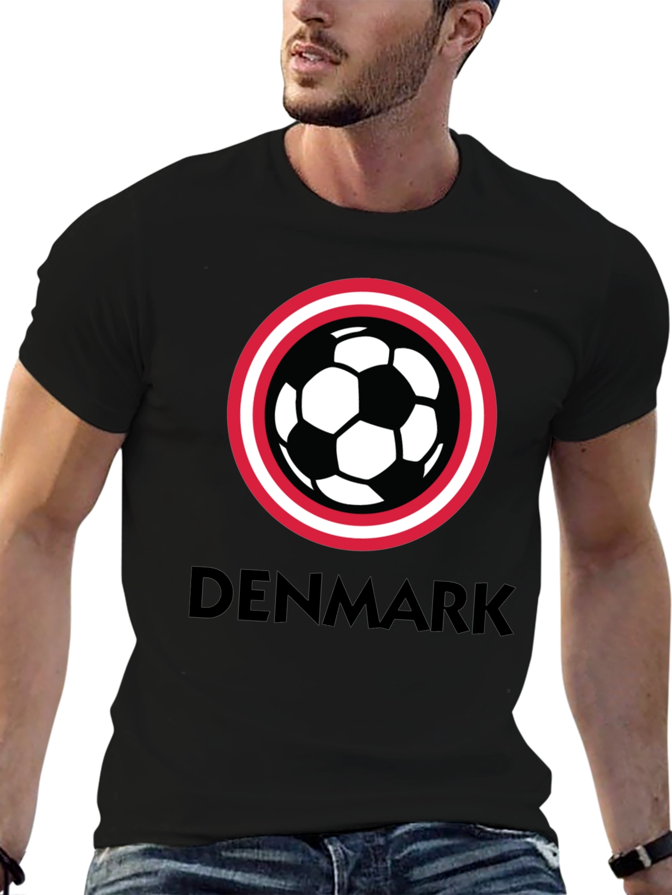Denmark Soccer Ball T-Shirt - Black Graphic Tee