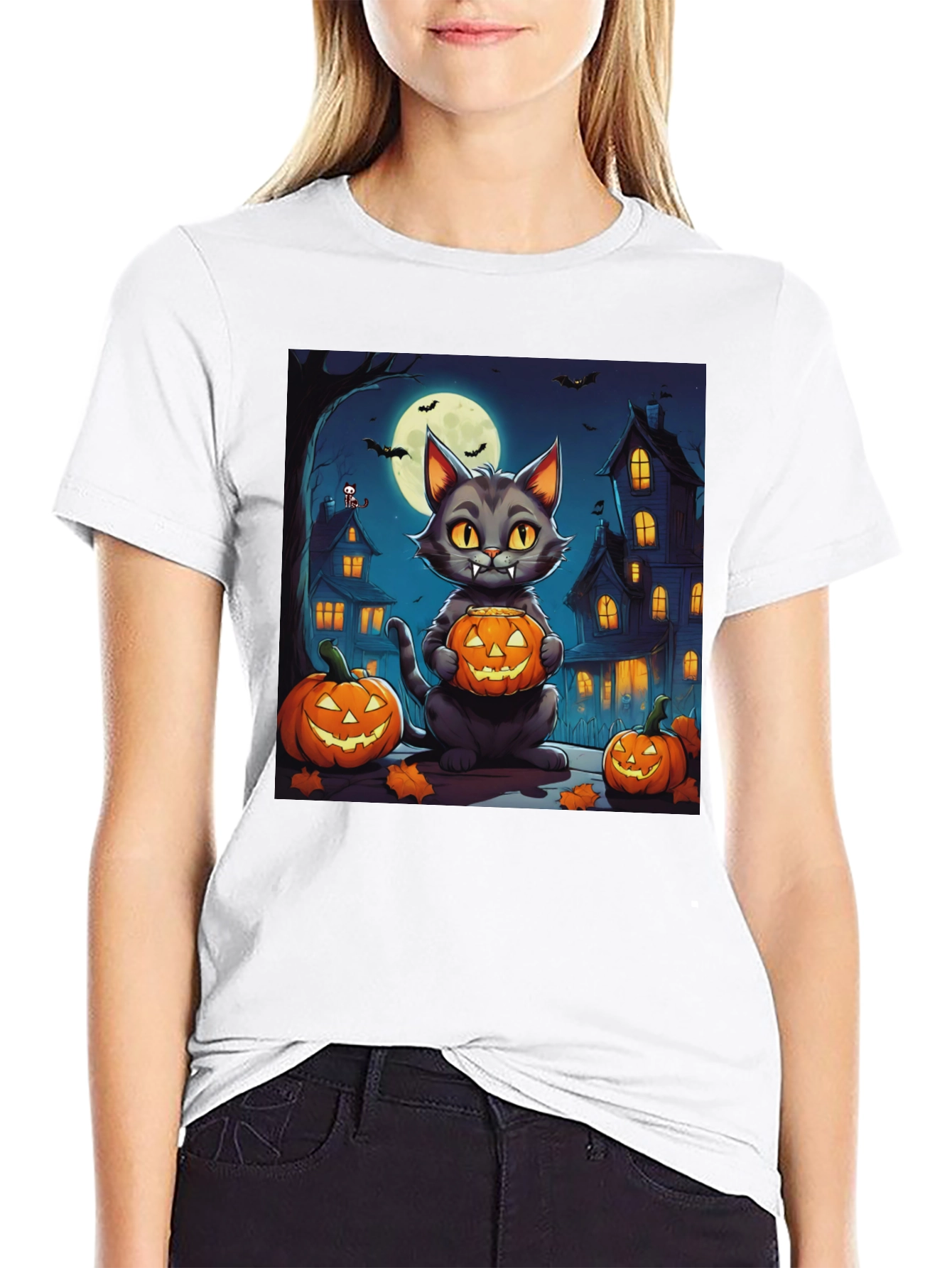 Halloween Cat Pumpkin Graphic Tee