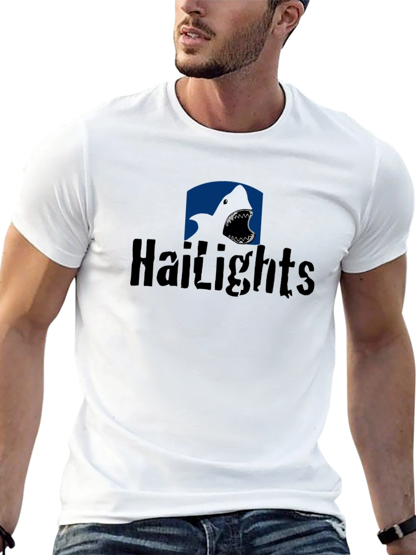 Hailights Shark Graphic Tee - Mens Black Cotton T-Shirt