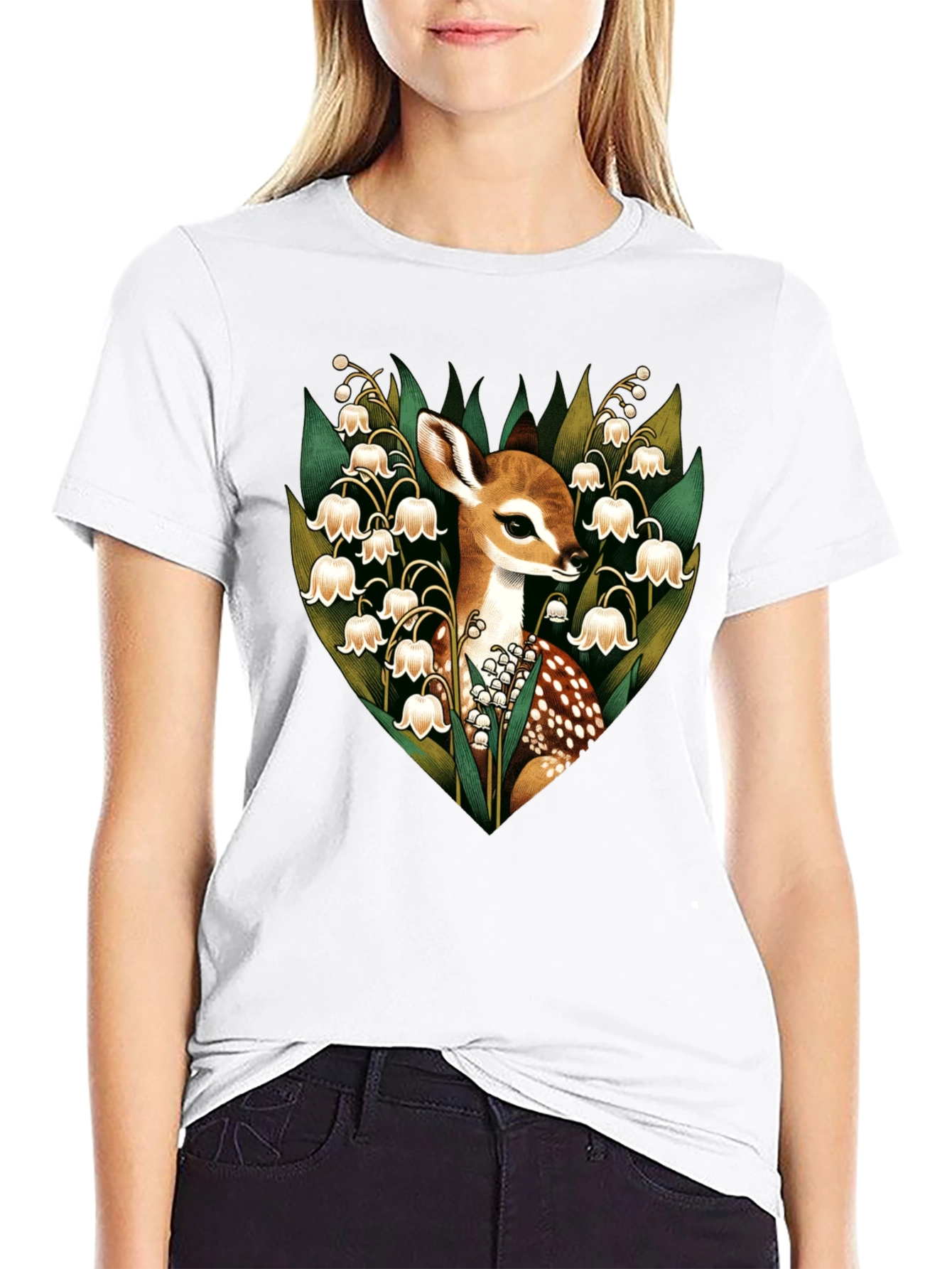 Deer & Lily of the Valley Graphic T-Shirt