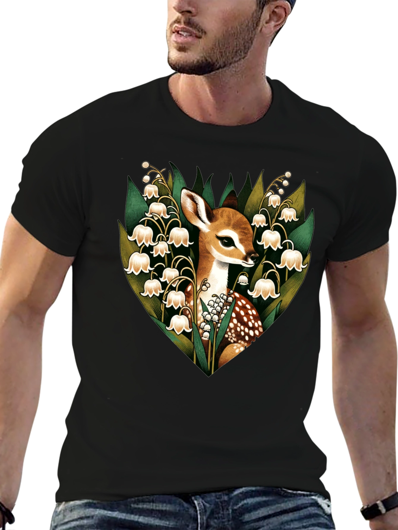 Deer & Lily of the Valley Graphic T-Shirt