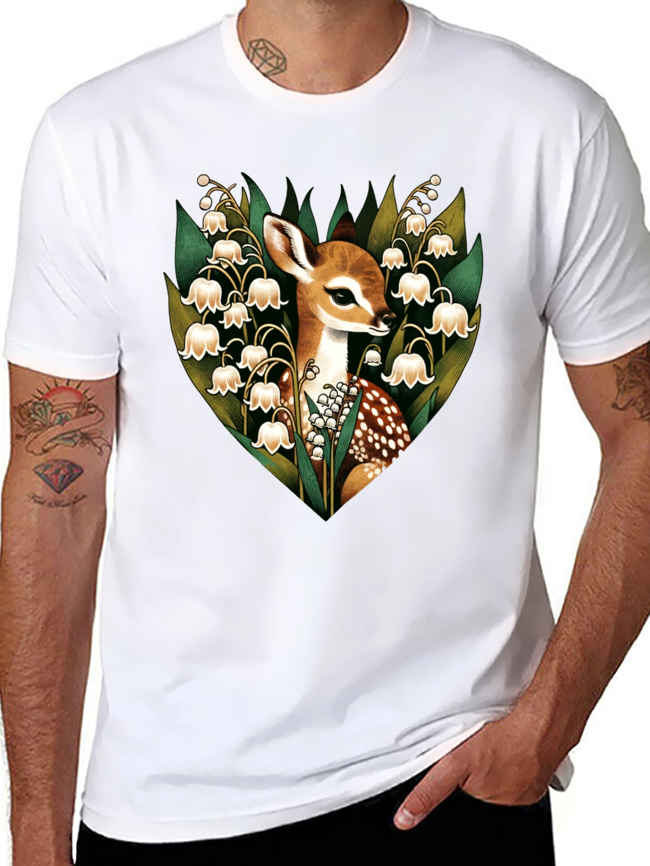 Deer & Lily of the Valley Graphic T-Shirt