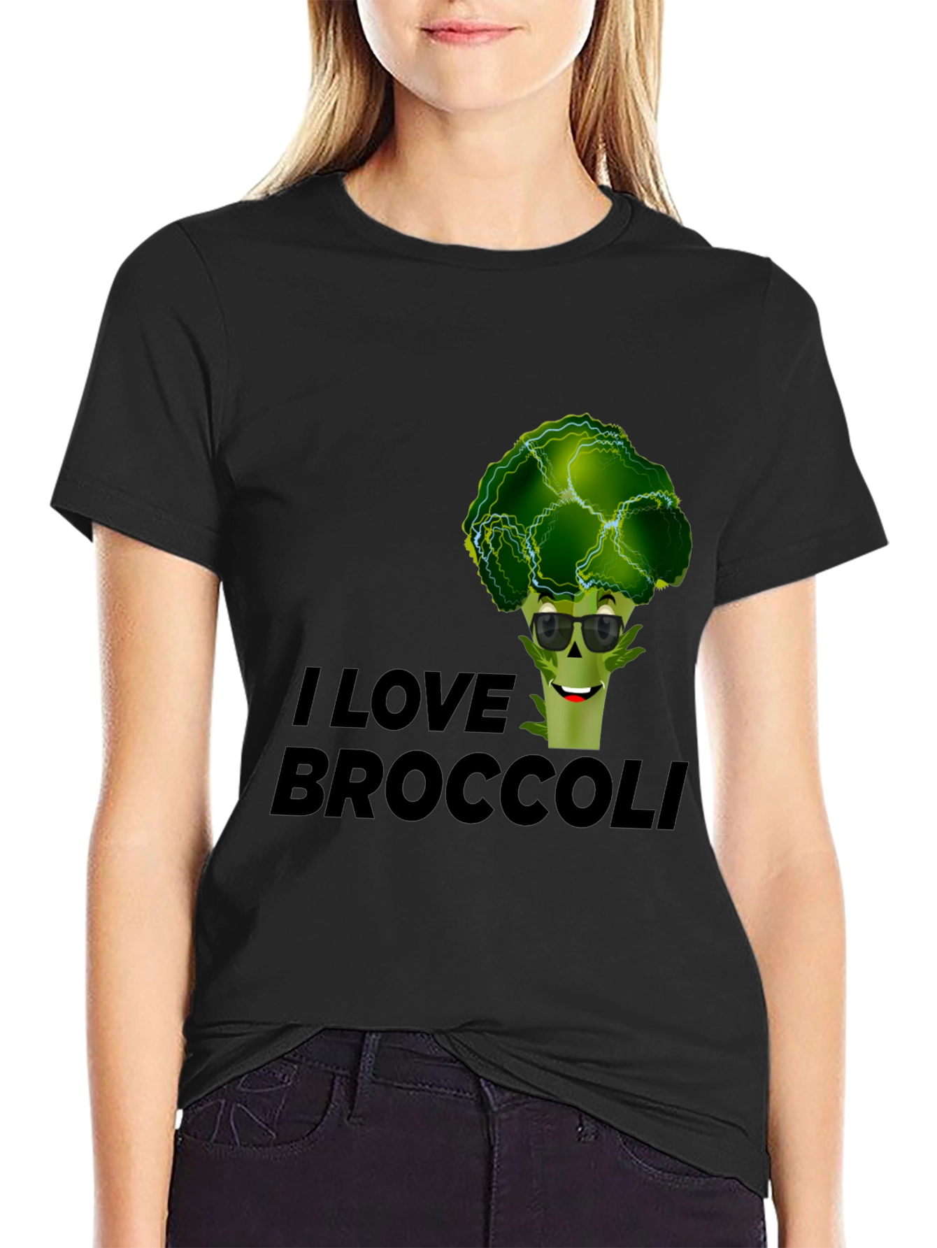 I Love Broccoli Graphic Tee - Black Cotton T-Shirt