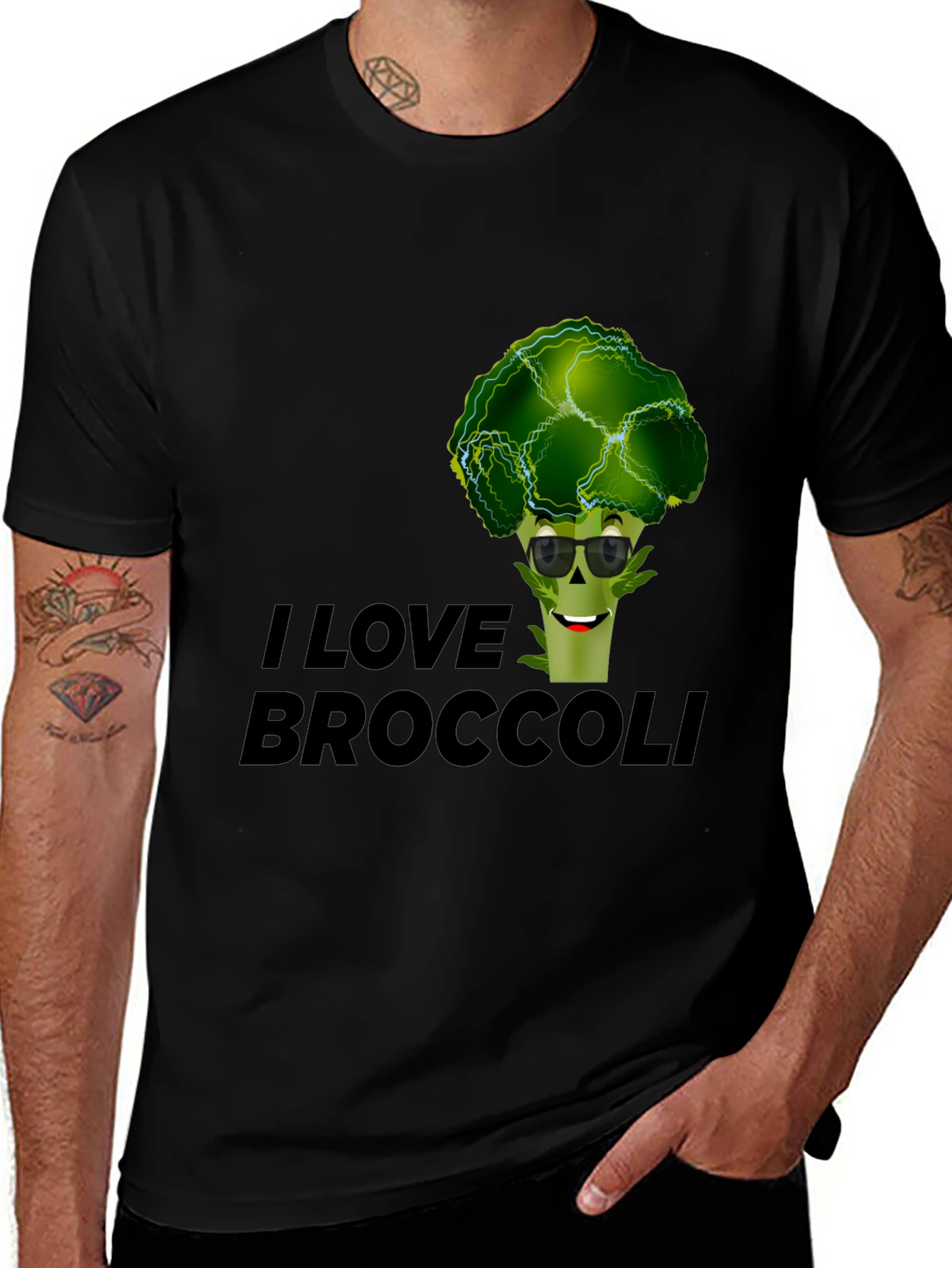 I Love Broccoli Graphic Tee - Black Cotton T-Shirt