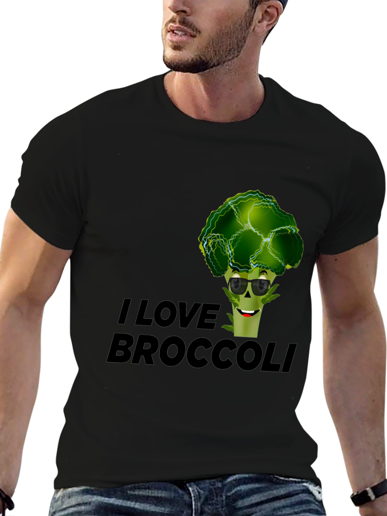 I Love Broccoli Graphic Tee - Black Cotton T-Shirt