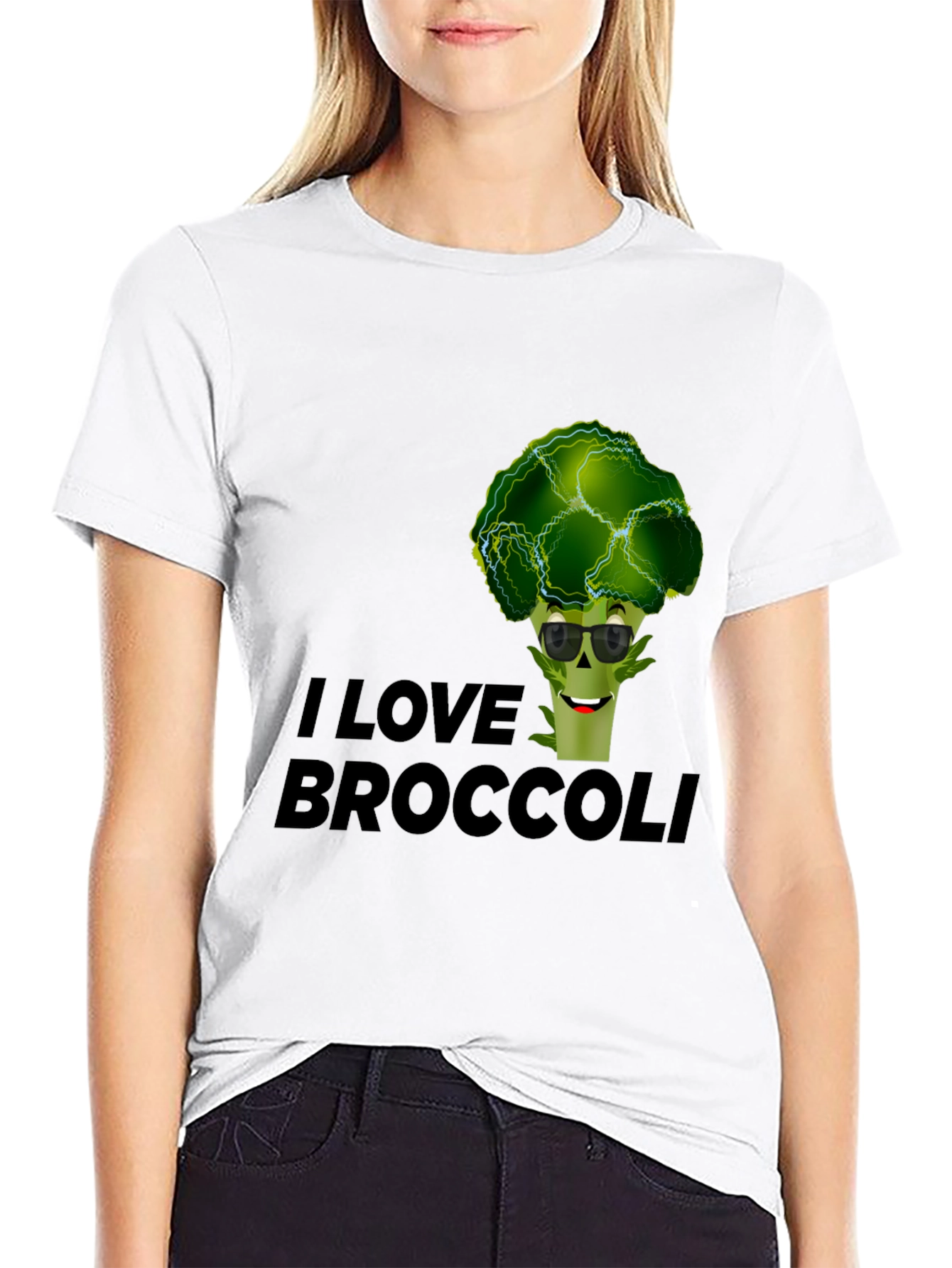 I Love Broccoli Graphic Tee - Black Cotton T-Shirt