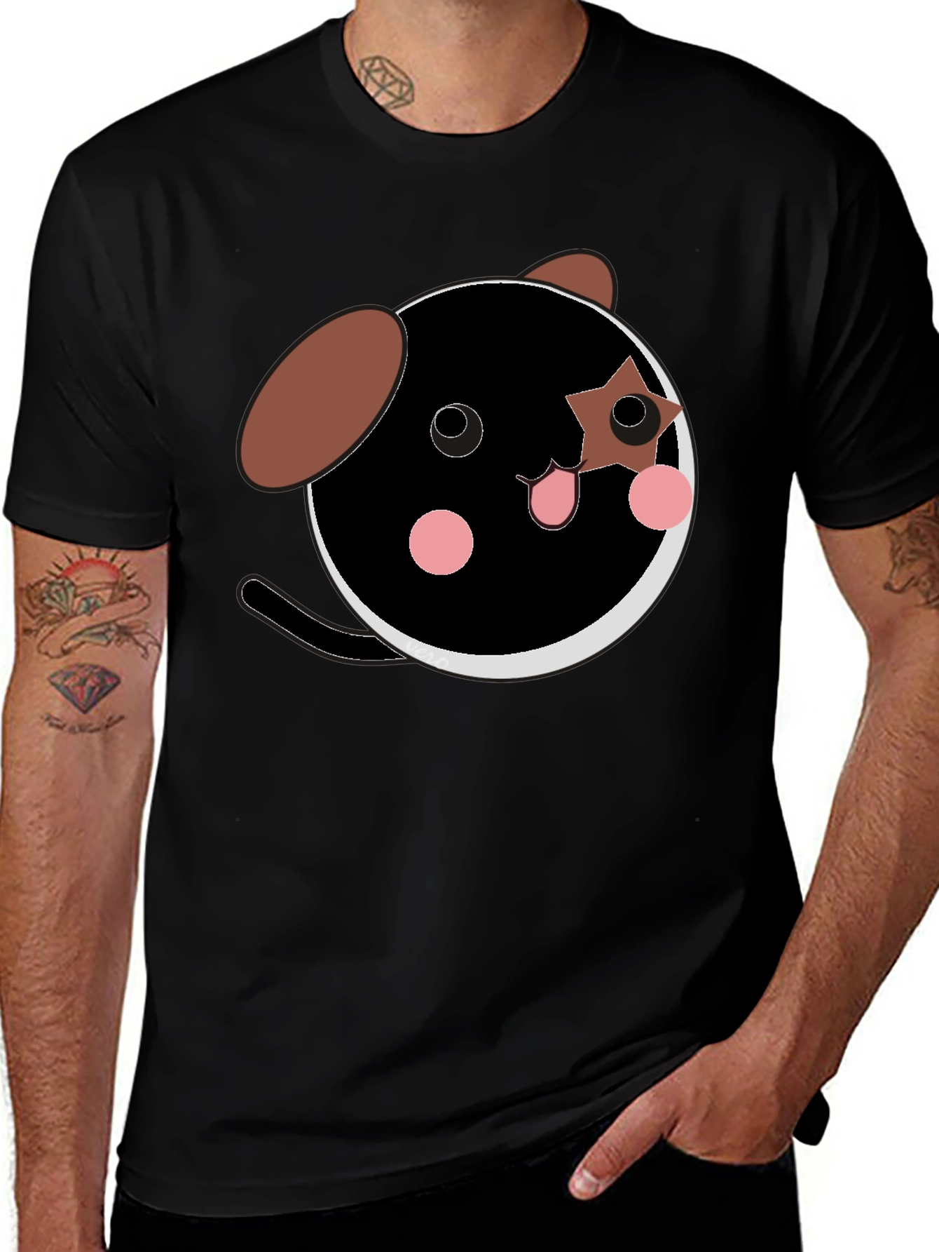 Cute Cartoon Dog Graphic Black T-Shirt