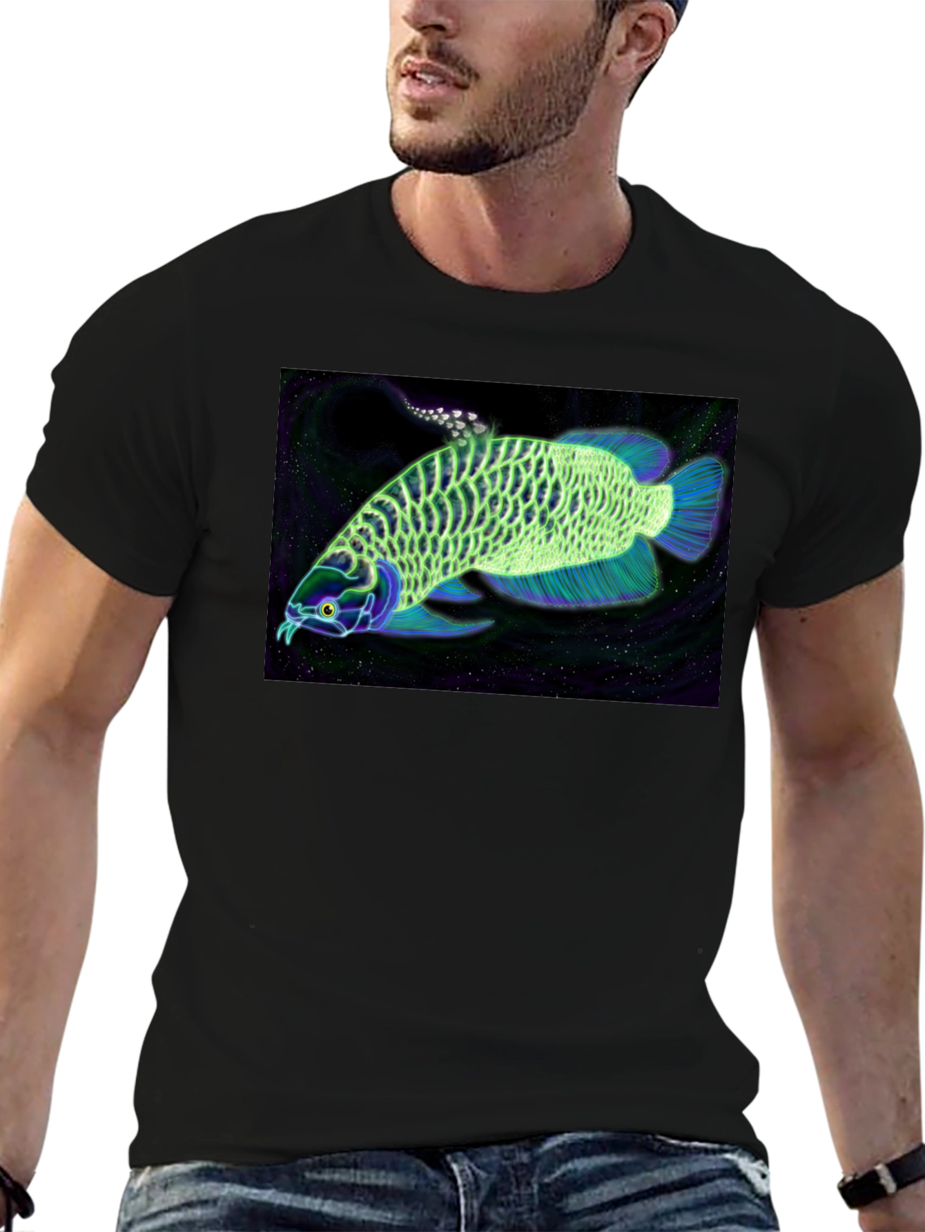 Arowana Fish Graphic Black T-Shirt